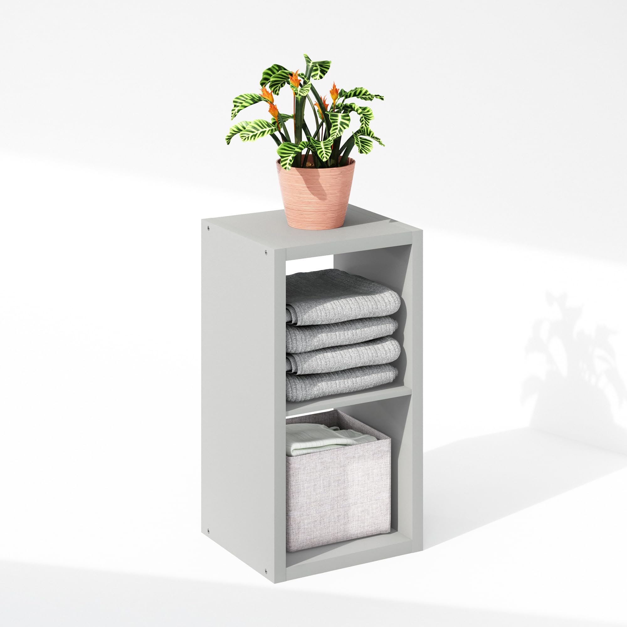 Furinno Cubic Scaffale Organizzatore Multiuso Aperto per Abbigliamento e Armadio, 2 Cubi, Grigio Chiaro