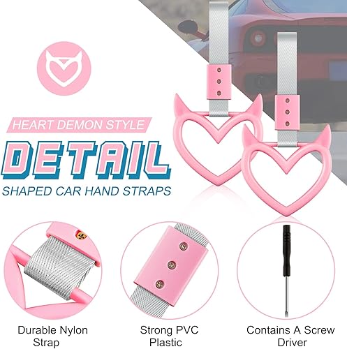 Miniatura 2 de Fabbay 2 piezas de anillo con mango de corazón, accesorio de advertencia para automóvil, correa de mano de corazón, dije de deriva, anillo de