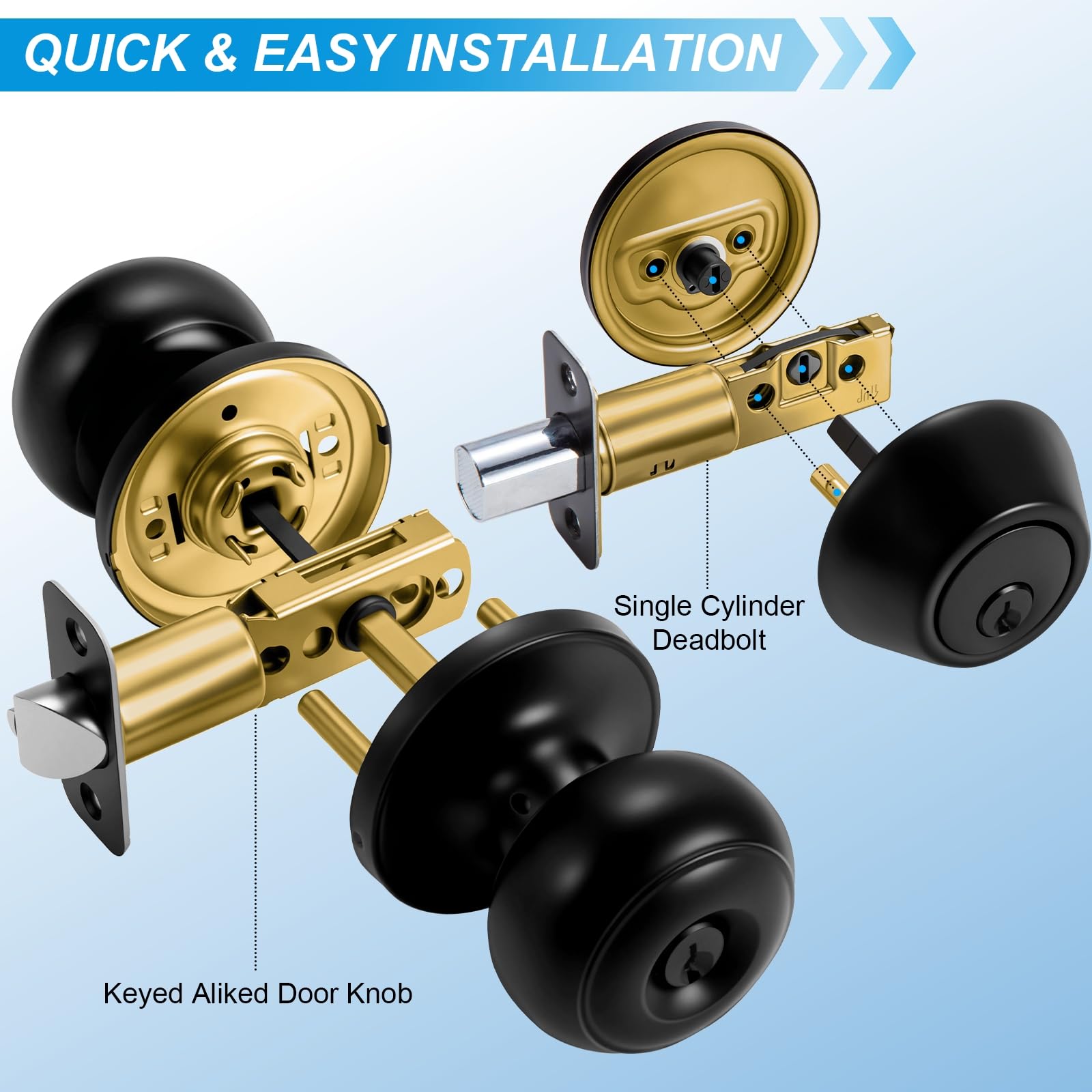 Plustool 4-Piece Front Door Lock Set - Matte Black -5