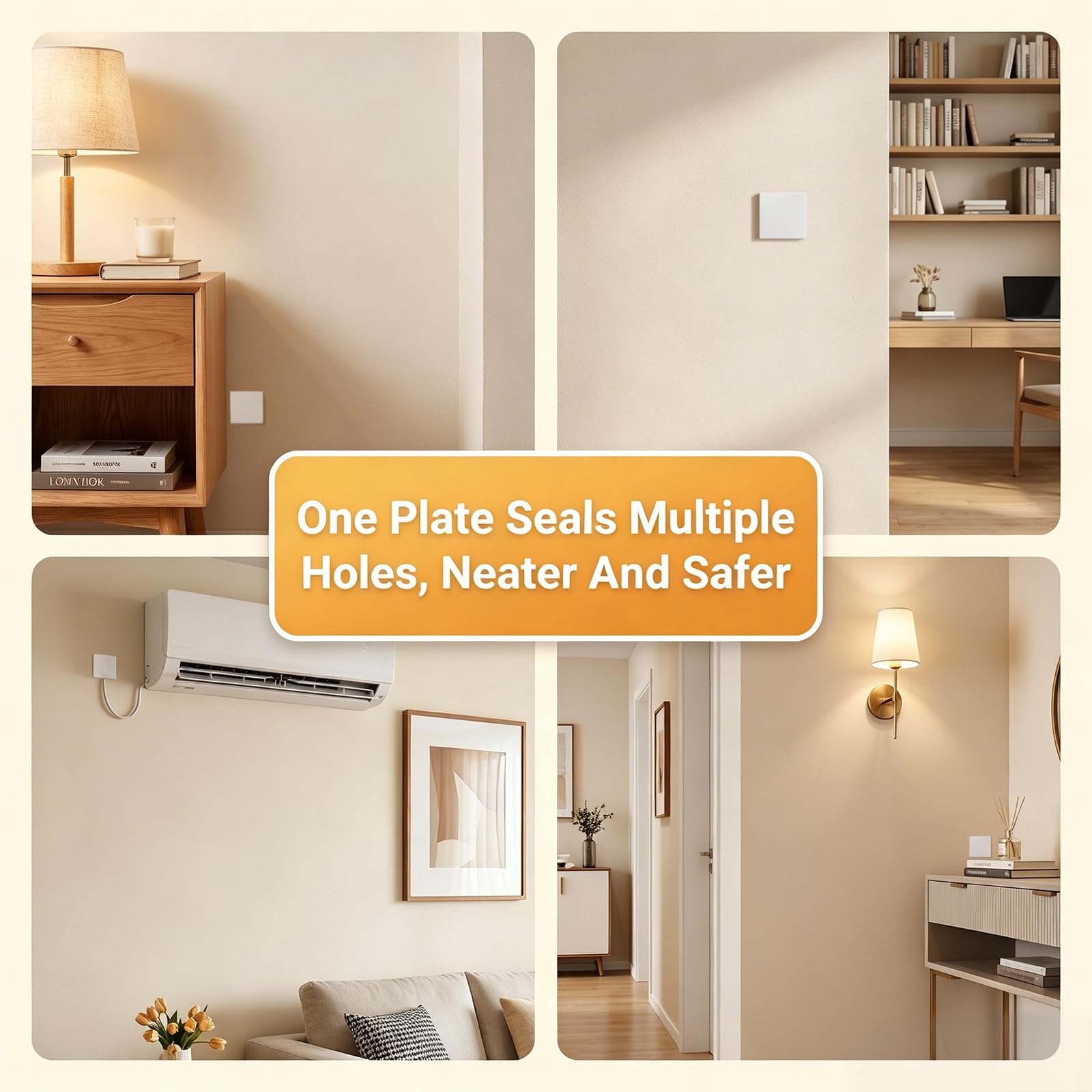 Tapa Ciega Enchufe Pared, Tapa Registro Electrico de 8,6 x 8,6 cm, Cubierta Ciega Empotrada de Plástico Sin Tornillos, Compatible con Enchufes o Interruptores No Utilizados (Blanco, 4 Unidades)