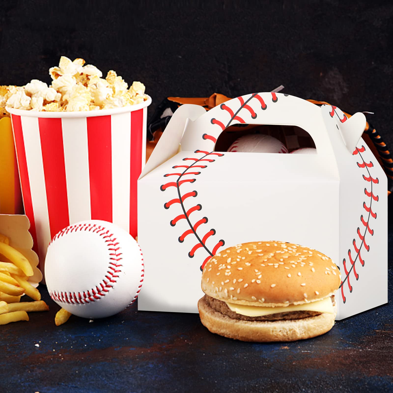 CCINEE Baseball-Party-Leckerli-Boxen – 16 Stück, 16x16x9,5 Cm, Aus Lebensmittelechtem Karton (mit Griff)