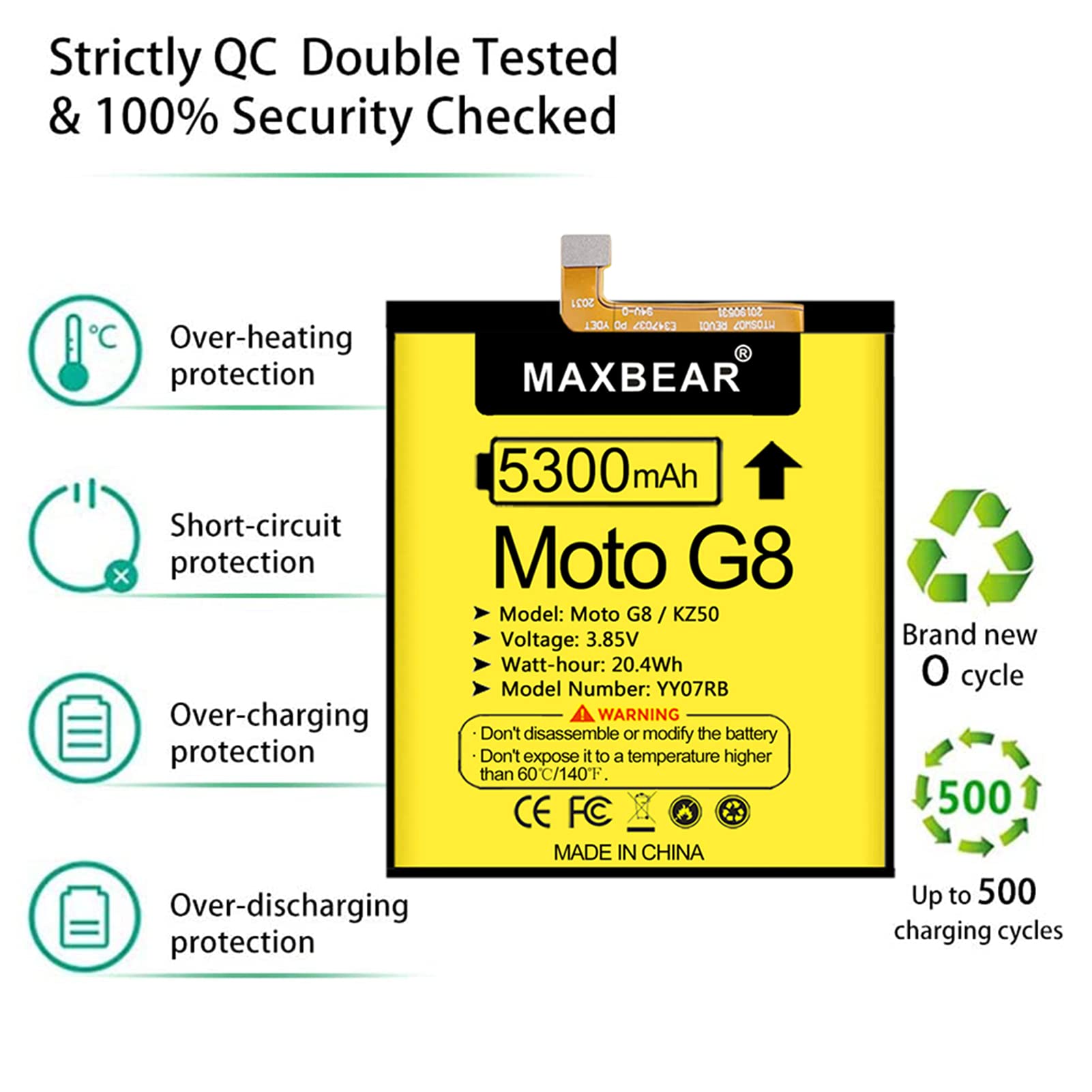 MAXBEAR Moto G Power Battery, Upgraded 5300mAh 3.85V Li-Polymer Replacement Battery for Moto G Power,KZ50,PAH30004,PAH30004US,XT20417 with Repair Tool Kit