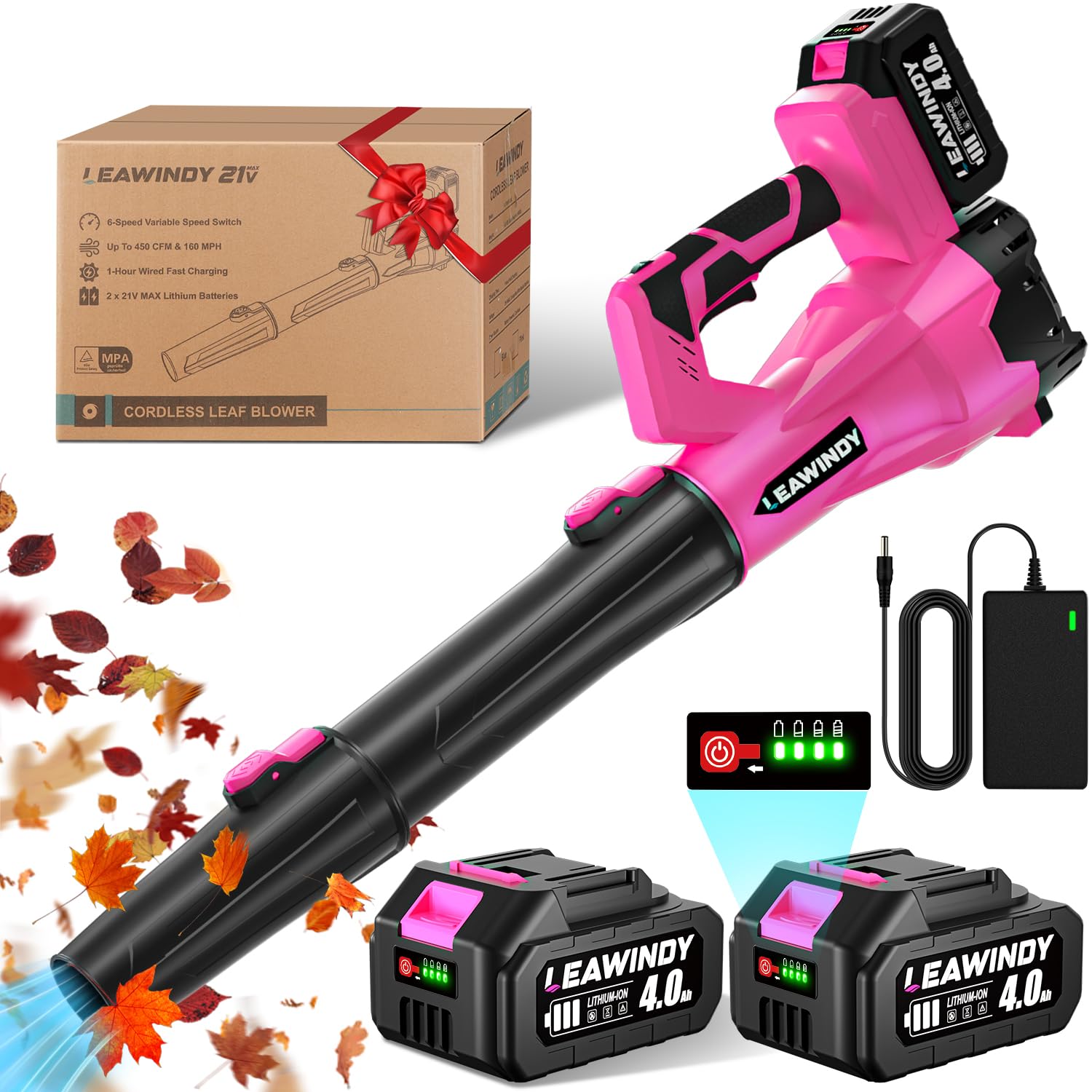 LEAWINDY Cordless Leaf Blower Pink