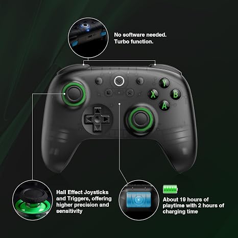 8Bitdo Ultimate 2C Wireless Controller for Windows PC and Android, with 1000Hz Polling Rate, Hall Effect Joysticks and Hall Triggers, and Remappable L4/R4 Bumpers (Transparent Black)