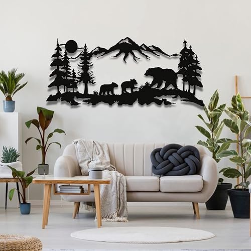Decoración de pared de metal de la familia de osos, arte familiar de oso de metal, decoración de pared de metal, decoración de montaña de árbol,