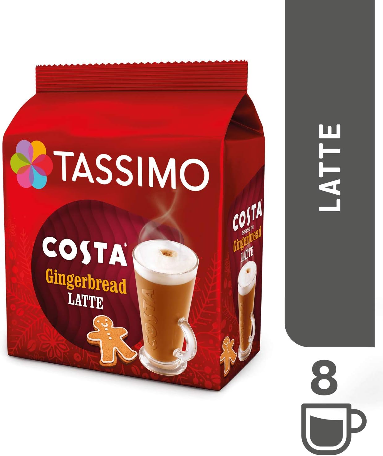 Tassimo Costa Gingerbread Latte Coffee Pods (1 Pack, 16 pods, 8 Servings) 310ml