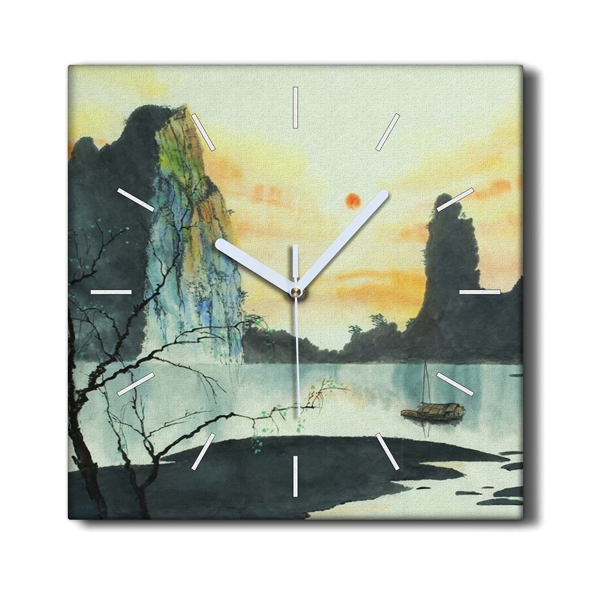 Horloge sur Toile Sans Tic-Tac Élimine le Bruit Décoration Murale Salon Montagne 30x30