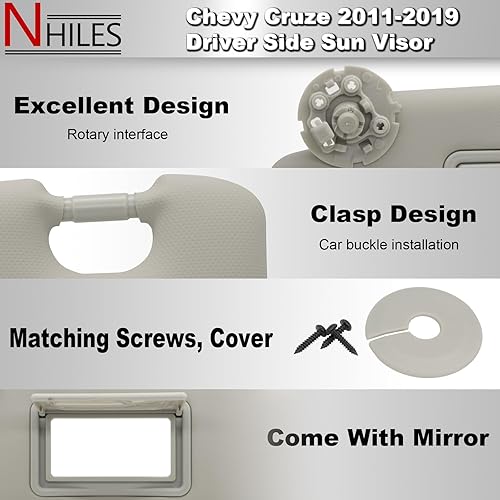 Miniatura 3 de NHILES Visera solar izquierda para conductor compatible con Chevy Cruze 2011-2019 Número de repuesto de visera solar 95034256 95034253 84126667