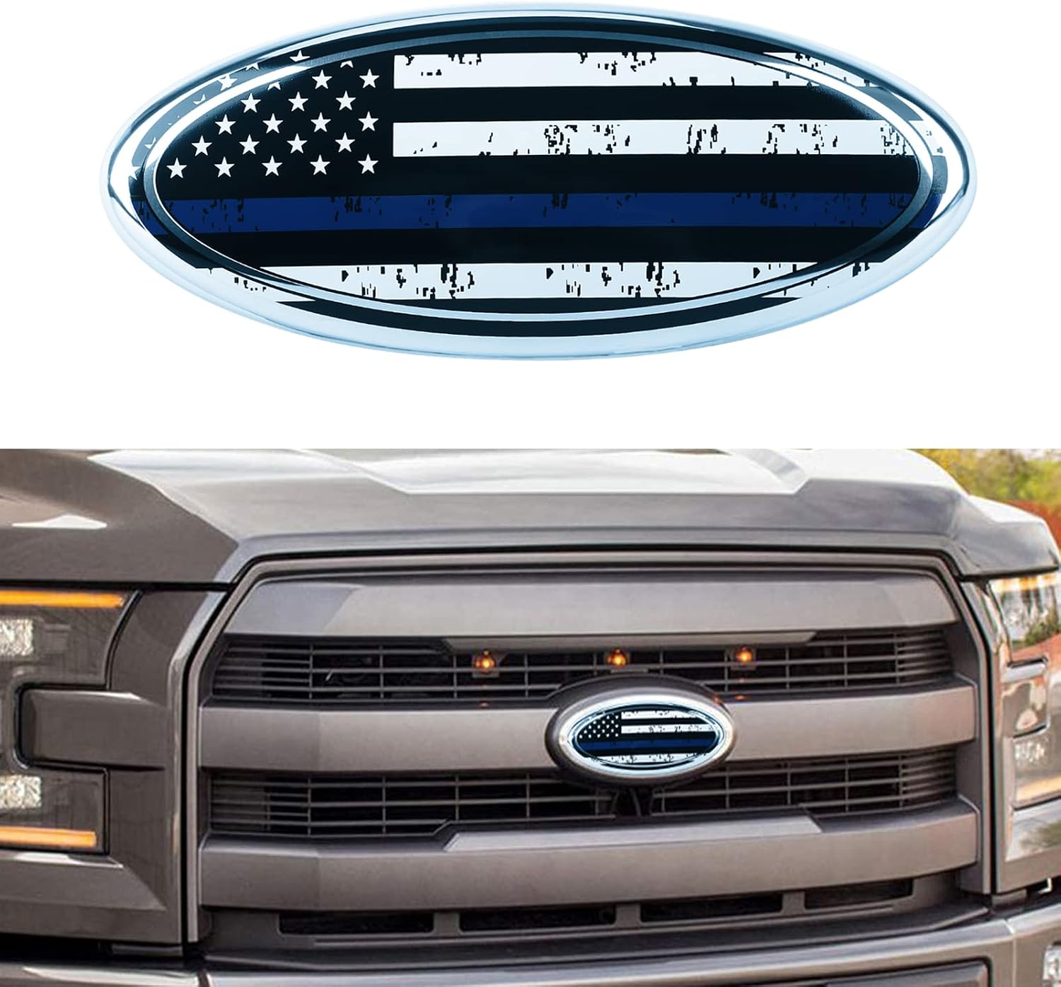 9inch Emblem for Ford, American Flag Front Grille Emblem F150 Emblem Ford Tailgate Emblem Oval 9"X3.5" Fits for 04-14 F250 F350, 11-14 Edge, 11-16 Explorer, 06-11 Ranger Blue