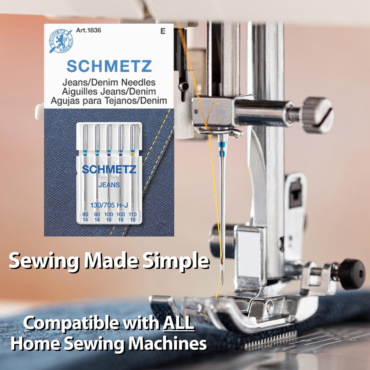 SCHMETZ Jean & Denim Sewing Machine Needles - Precision Needles for Heavy Fabric, Assorted Sizes, 5-Needle Cards, Pack of 5