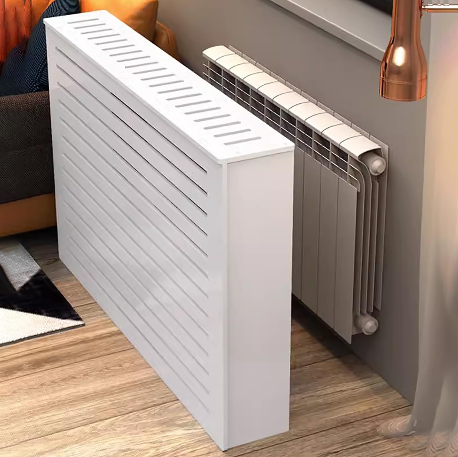 MDF Heizkörperverkleidung,Verkleidung Heizkörper,Anti-Rauch-Wand Radiator Abdeckung,mehrere Belüftungslöcher auf der Oberseite, leicht zu reinigen,für Schlafzimmer Wohnzimmer.(L70*H70*T20cm)