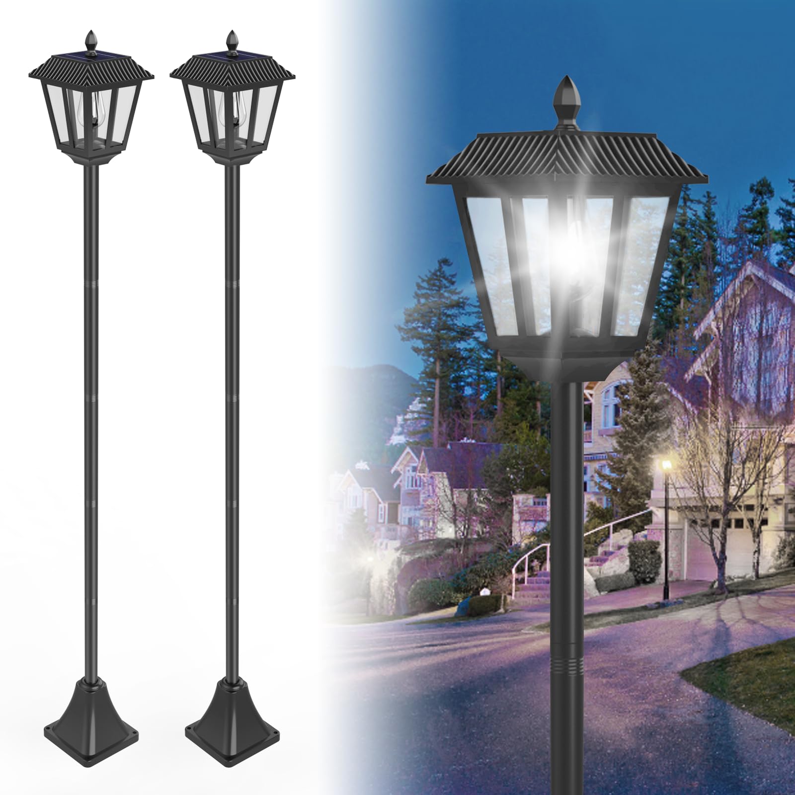 Artrastar 2 Pack Solar Lamp Post Outdoor,1.8M LED Garden Lights with Cool White, IP44 Waterproof for Driveway Pathway Patio, Decorative Lighting for Garden Path or Front Door