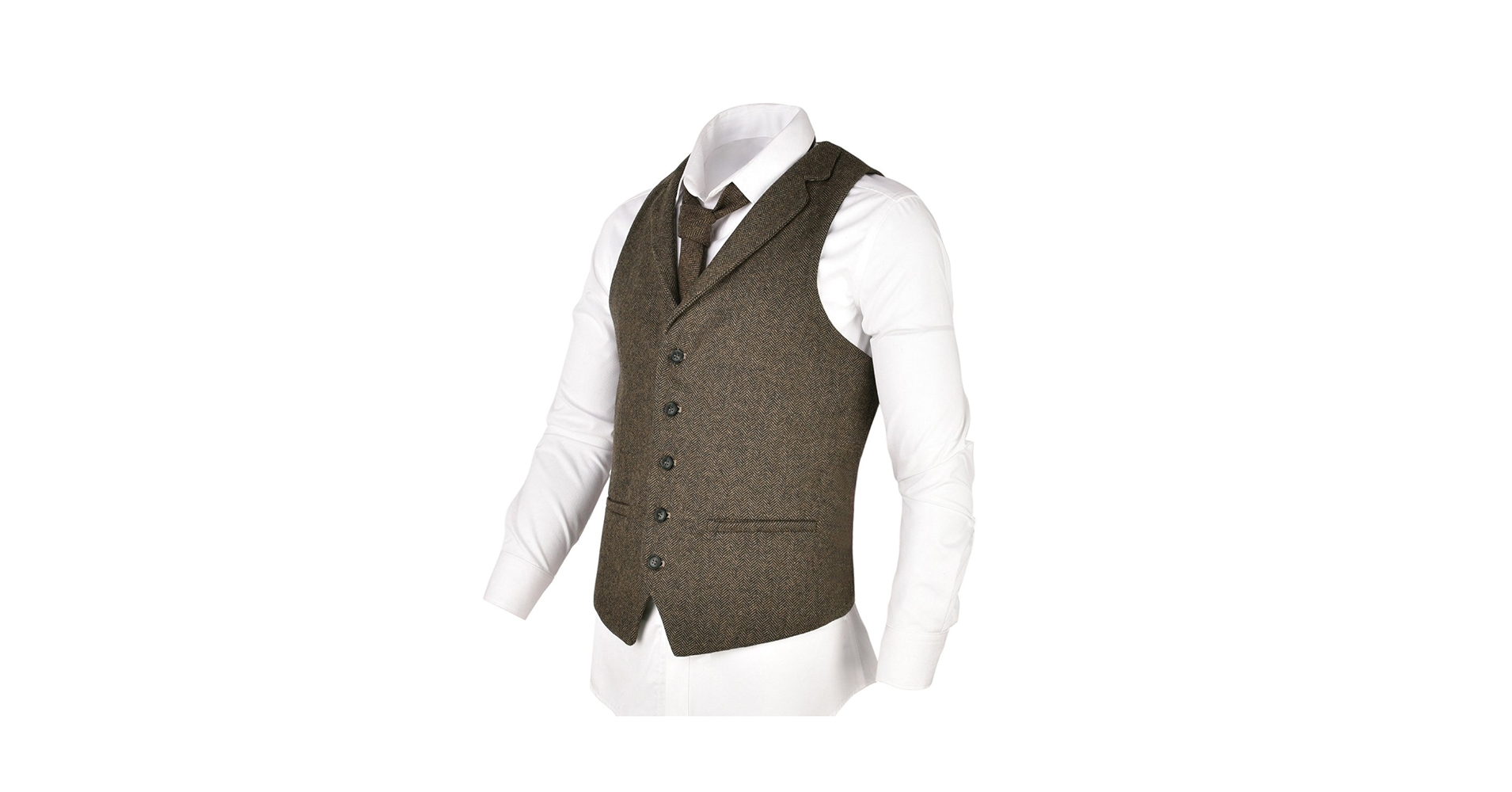 VOBOOM Mens Herringbone Tailored Collar Waistcoat Fullback
