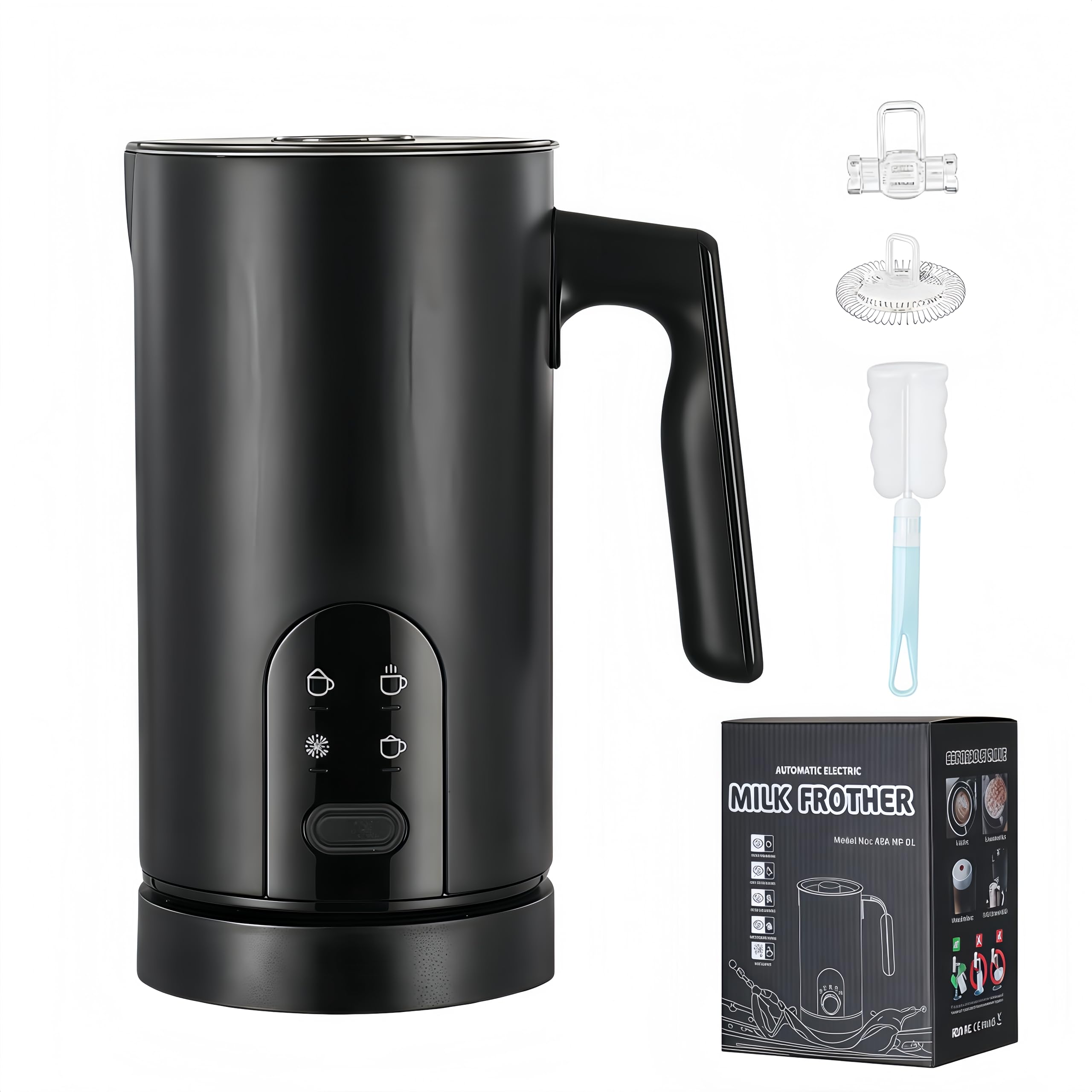 Montalatte elettrico e vaporizzatore, 350 ml, montalatte automatico caldo e freddo, con 4 modalità, per caffè, latte, cappuccino (nero)