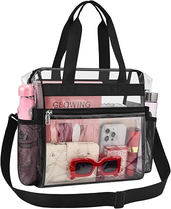 Busiuw Clear Bag for Stadium Events Approved 12x6x12 - Clear Tote Bag Sports Fan Tote Bag with Reinforced Strap for Sport Festival Work Game Day