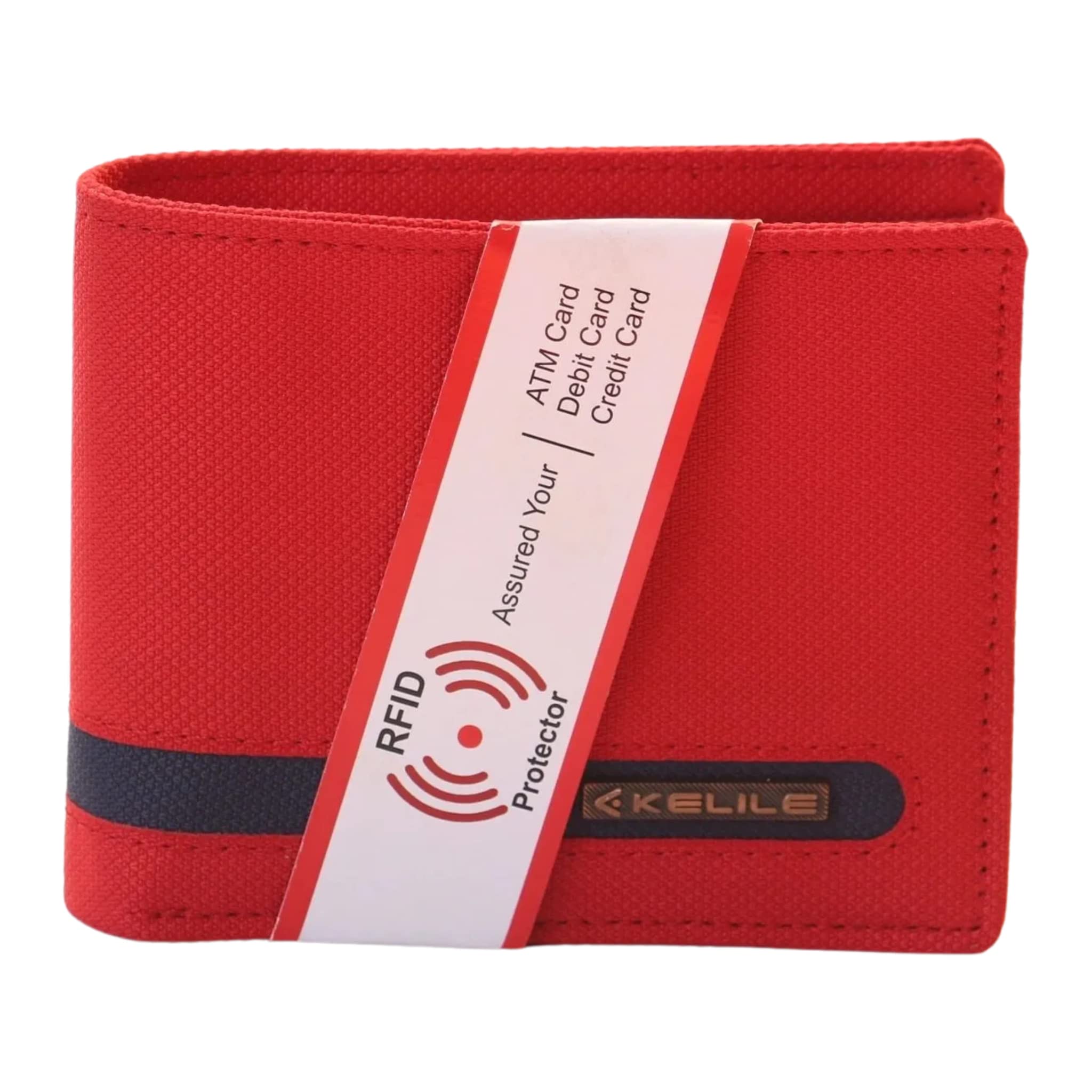 RFID Protected Fabric Wallet for Men Red Colour Blue Patch - No Leather-image-27