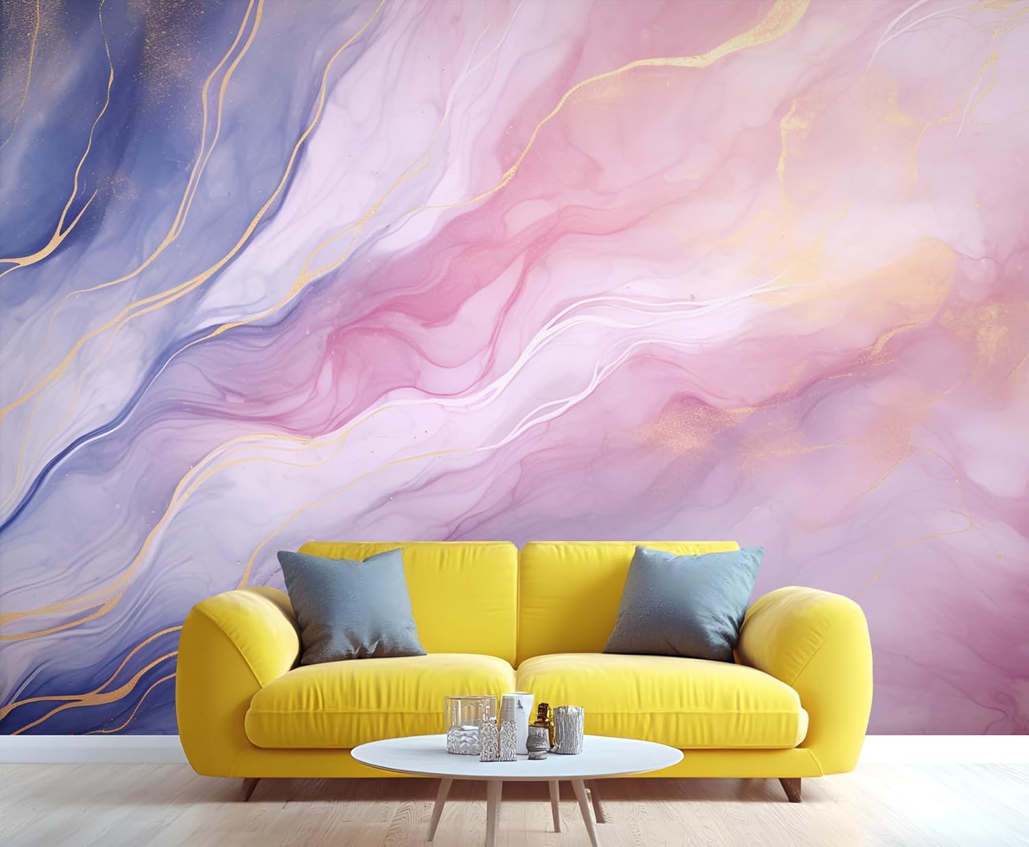 Dreamlike Pink Purple Wallpaper 3D Wall Murals, Girl Marble Wallpaper Mural, Smoke Lines Wallpapers for Living Room Bedroom Dining Room (It's Not Peel and Stick)