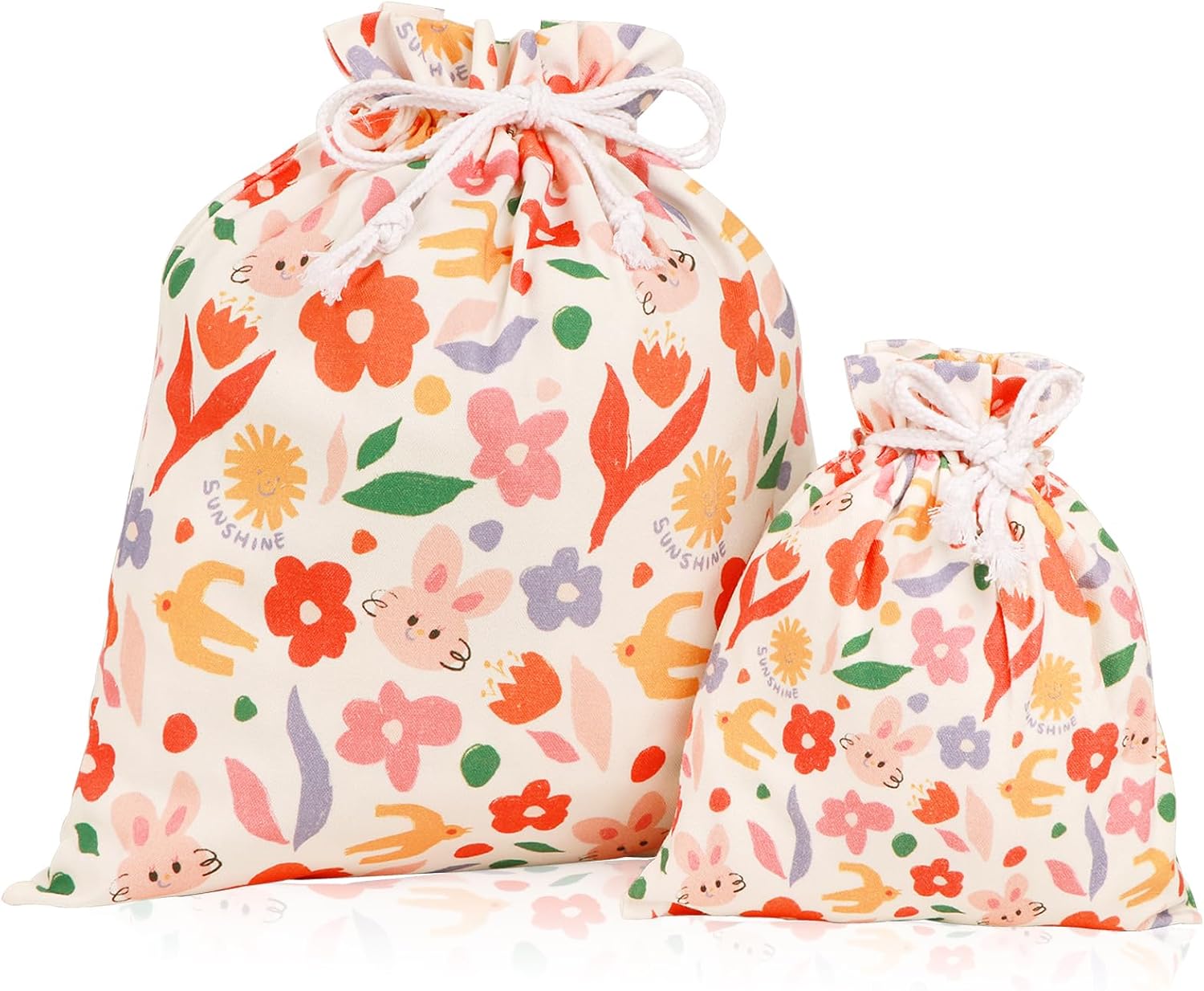 Baby Girl Gift Bags | Large 20" Small 12" | Premium Canvas Drawstring Bags | Reusable Fabric | Perfect for Baby Shower, Birthday | Rabbit