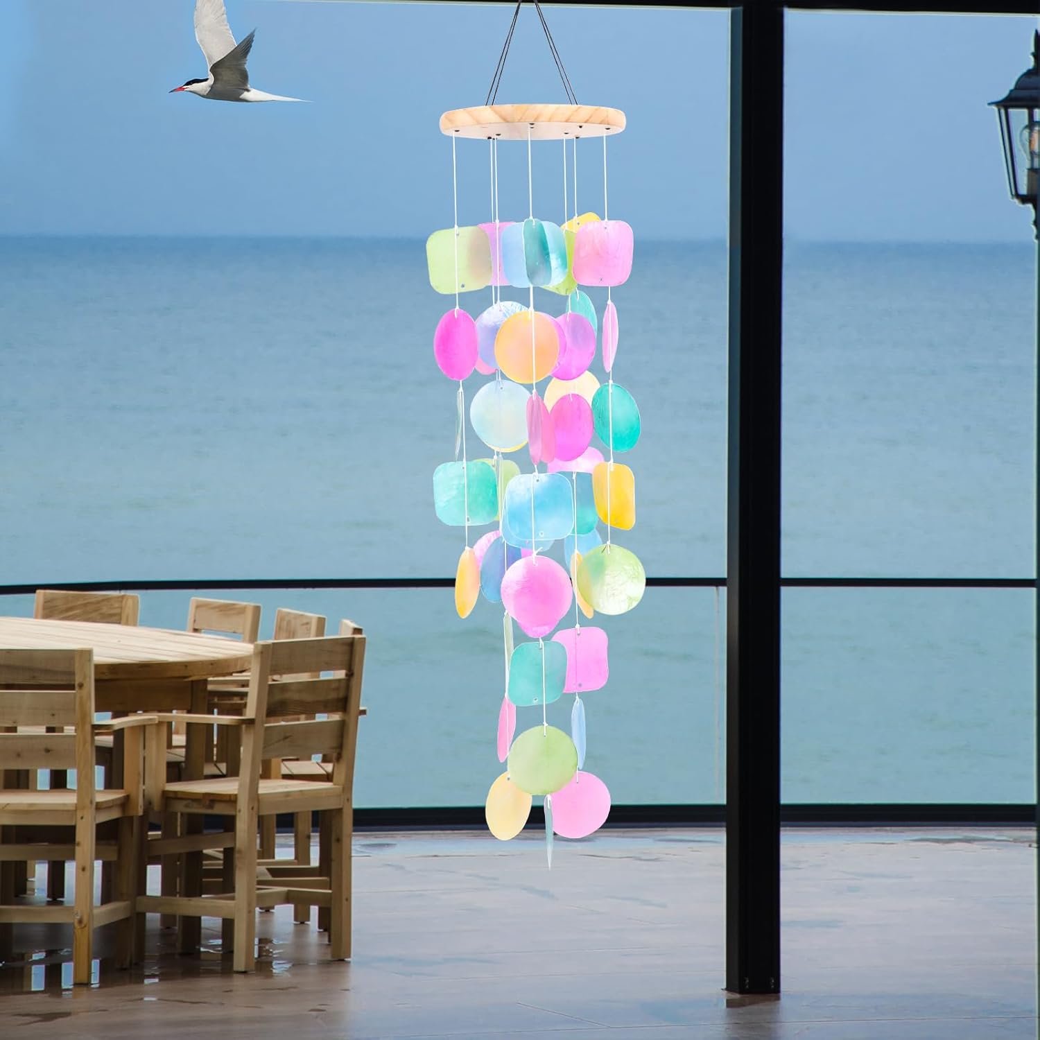 Taman Shell Wind Chimes for Outside - 32" Handcrafted Capiz Shell Windchime Coastal Decor Valentine's Day Gift for Indoor/Outdoors, Garden,Yard,Coastal,Beach Decor, Women Mother’s DayGift - Image 3