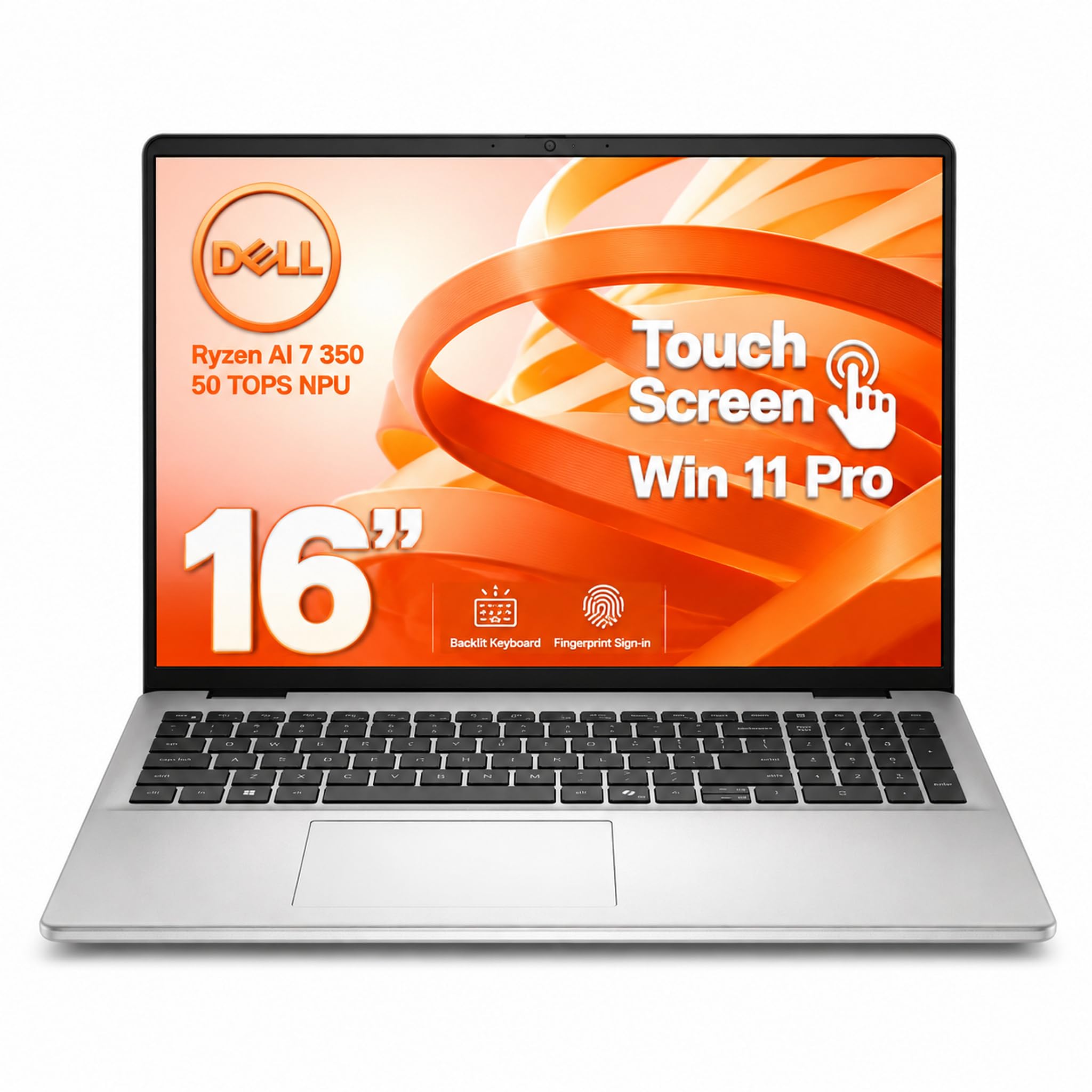 Dell 16 FHD+ Touch Laptop AMD Ryzen AI 7 350 32GB DDR5 1TB SSD Win 11 Pro | 50 TOPS NPU, 16 Inch 1920x1200 Touch Display, Optimized For Business, Fingerprint Reader, Backlit Keyboard, Silver
