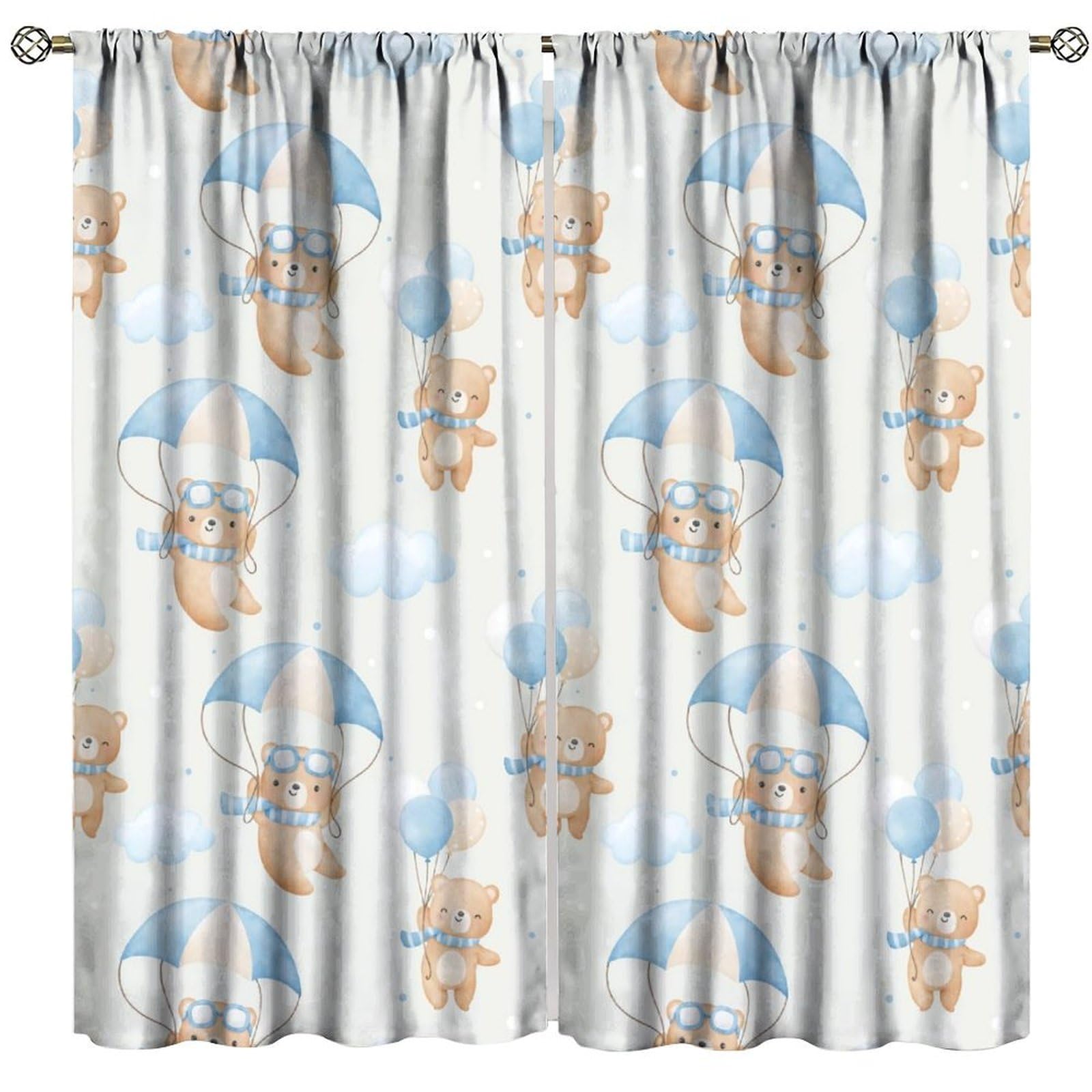 JESTRONRY Cartoon Bear Curtains for Kids Room,Cute Lovely Bear Adventure Airplane Cloud Print Window Drapes for Baby Boys Girls Bedroom Livingroom Nursery 42" W X 54" L (Blackout)