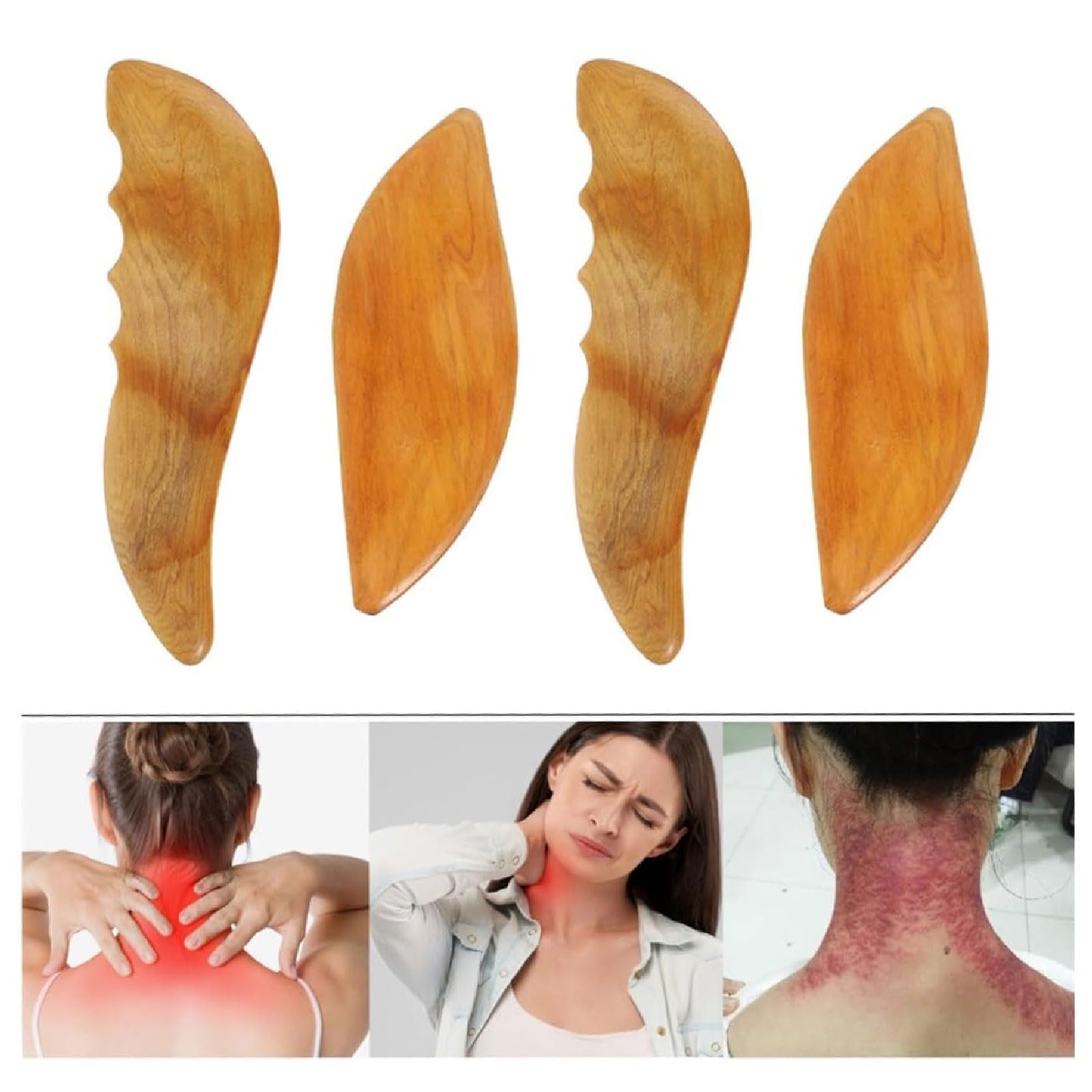 esmen Piedras de Masaje 4 Piezas de Madera Maciza Gua Sha Tablero de raspado Facial raspador de Cuidado de la Piel para Cara, Ojos, Cuello guasha Facia