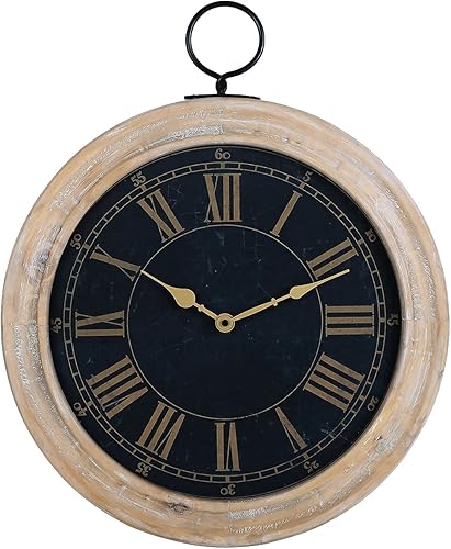 NIKKY HOME Reloj de pared vintage grande, reloj silencioso para colgar en la pared, reloj enmarcado en relieve de madera - 20 pulgadas (negro)