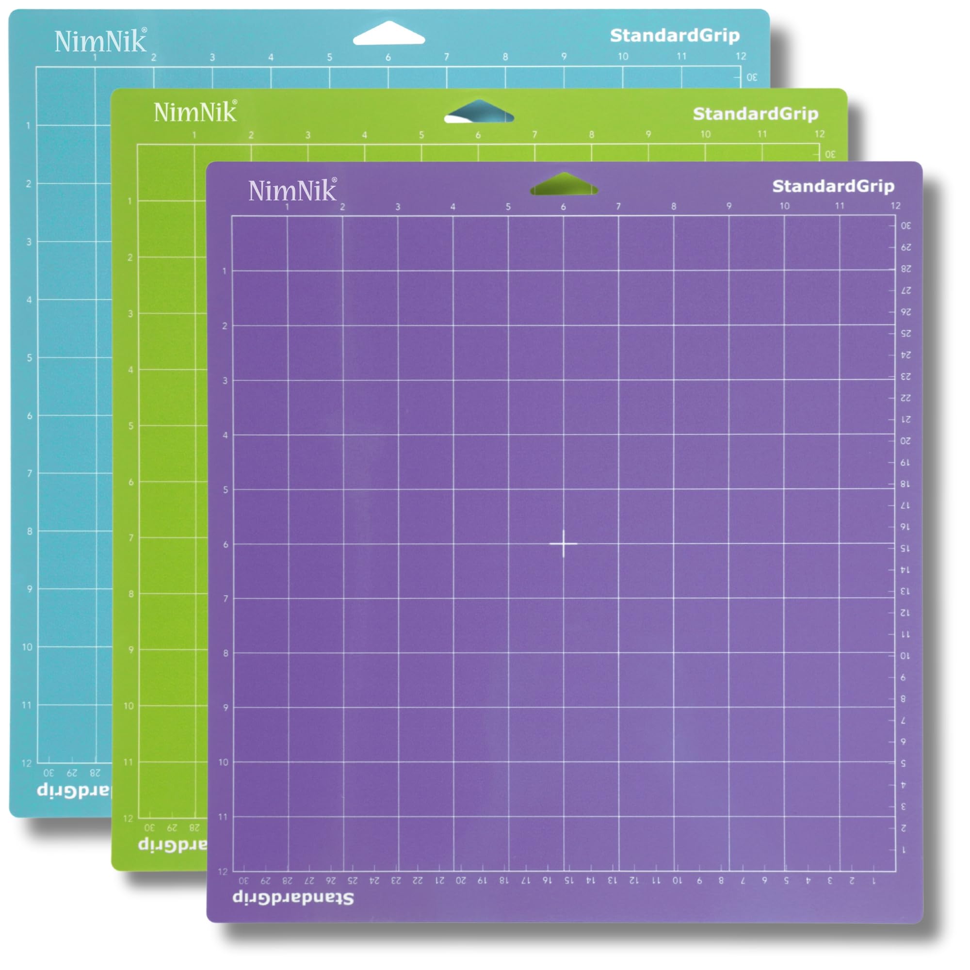 NimNik Cutting Mats for Vinyl - 3 Packs 12'' x (30.5 30.5 cm Standard Grip, Light Strong Grip) Sticky Non-Slip Durable Self Healing Mat Accessories, Green,purple (NMNK-VinylMat-Mix1212)