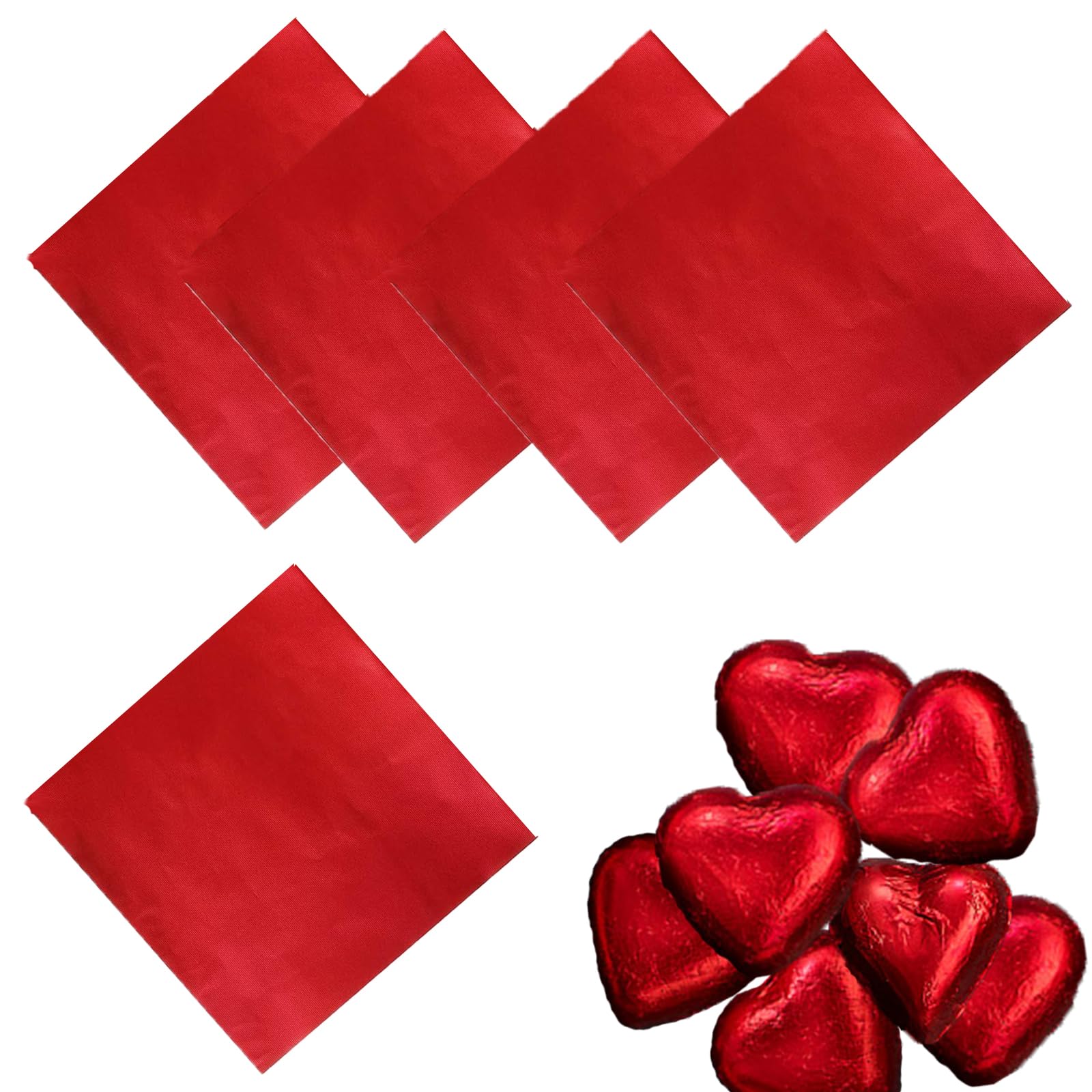 Copzievkae 100PCS Foil Candy Wrappers, 6 x 6 Inch Candy Wrappers, Red Foil Candy Wrapper for Chocolate Bar Wrappers for DIY Candies, Chocolate, Cake (