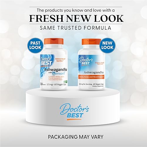 Miniatura 2 de Doctor's Best Ashwagandha con sensoril, hierba ayurvédica, extracto estandarizado de Withania somnifera, clínicamente probado para apoyar el enfoque