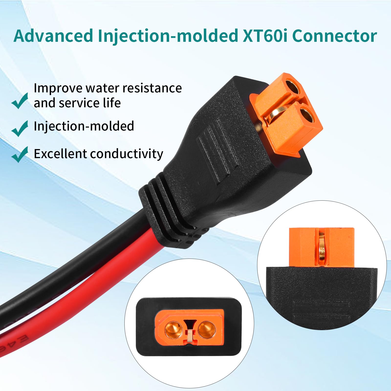 Cable de cobre estañado XT60i de 10 AWG a conector de panel solar, cable de extensión de 50 pies – Cable solar a XT60i resistente para baterías RC, drones, sistemas de energía solar y aplicaciones de