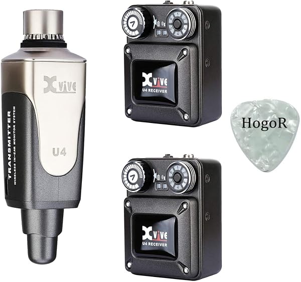 Sistema de monitoreo intrauditivo inalámbrico con un transmisor y dos receptores de transmisión de señal inalámbrica, bajo ruido y latencia con púa de guitarra Hogor 🥇✔️ ® A Pedido 🏆™