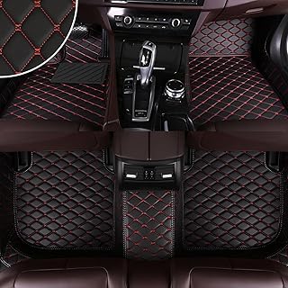 Car Floor Mats for Cadillac CT5 2020-2022, Luxury Nappa Leather Full Coverage All Weather Protection Auto Floor Mats, Anti-Slip Floor Liners Set(Black&Red)