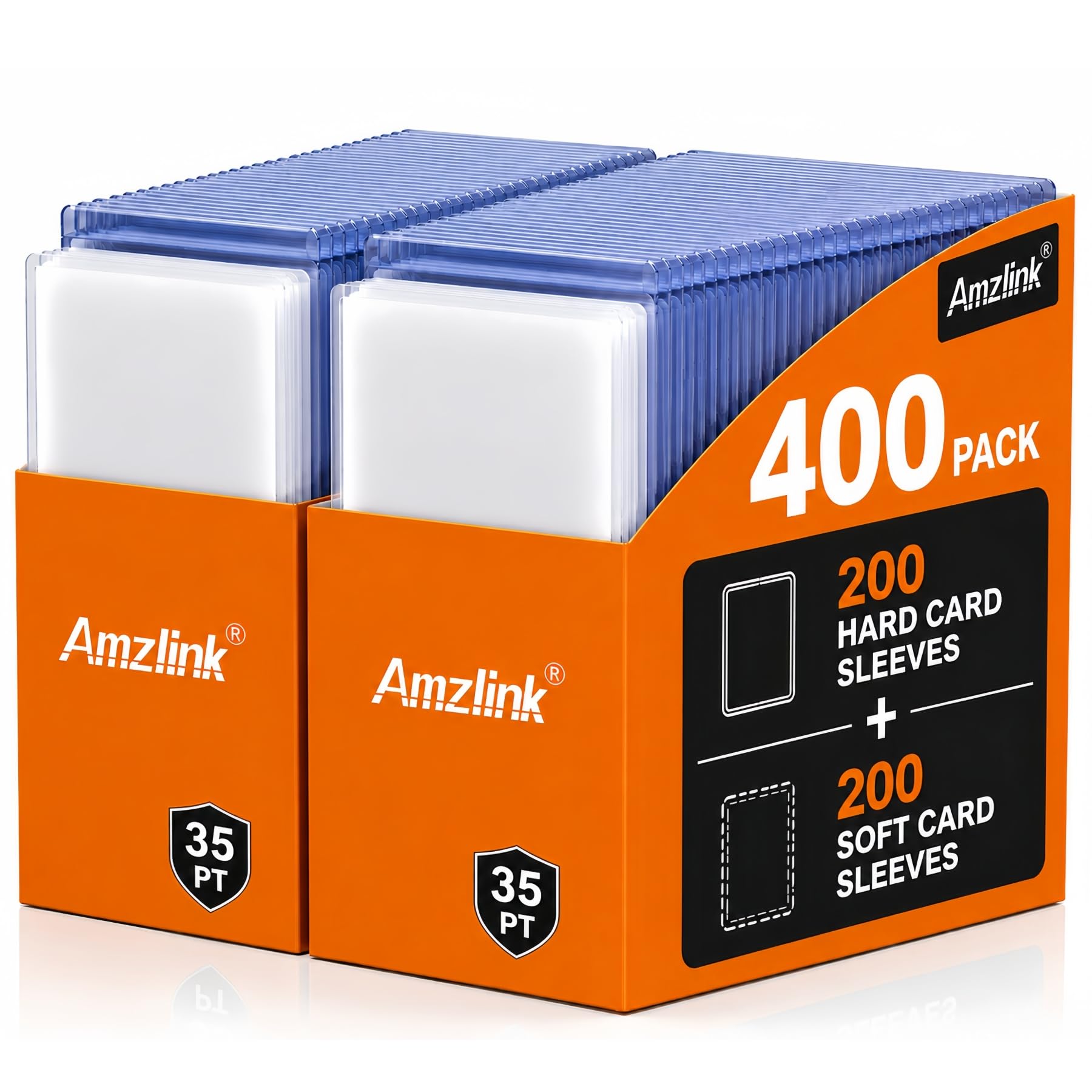Amzlink® 400 Card Sleeves & Toploads for Cards, 3" x 4" Baseball Card Protectors, Premium Standard Size Trading Plastic Card Holder for Sports Football Cards(200 Hard Protectors +200 Soft Sleeves)