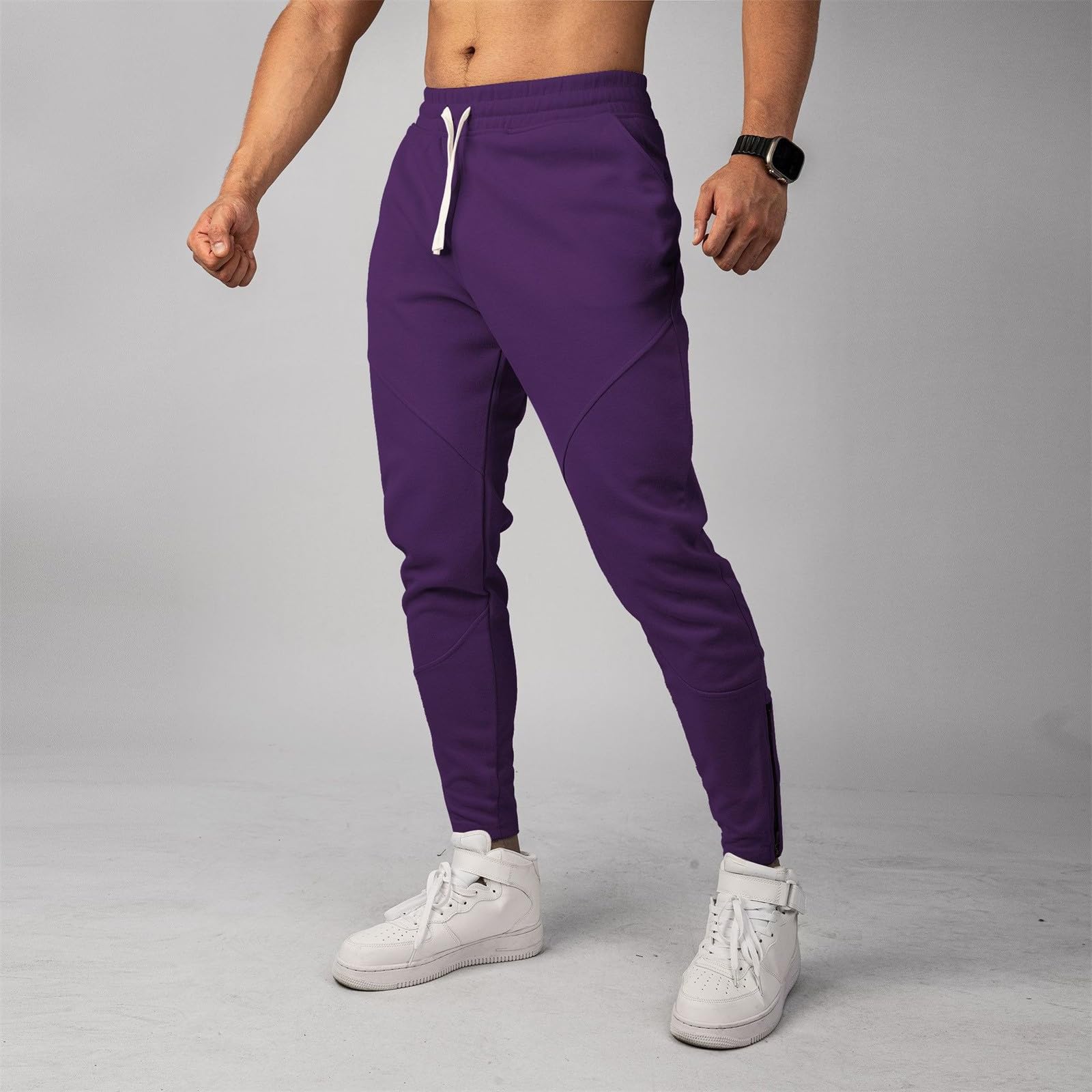 Generico Pantaloni Jogging Uomo Leggeri,Pantaloni Lunghi Casual da Uomo Stile retrò Slim Fit Sportivi Larghi con Cerniera E Coulisse