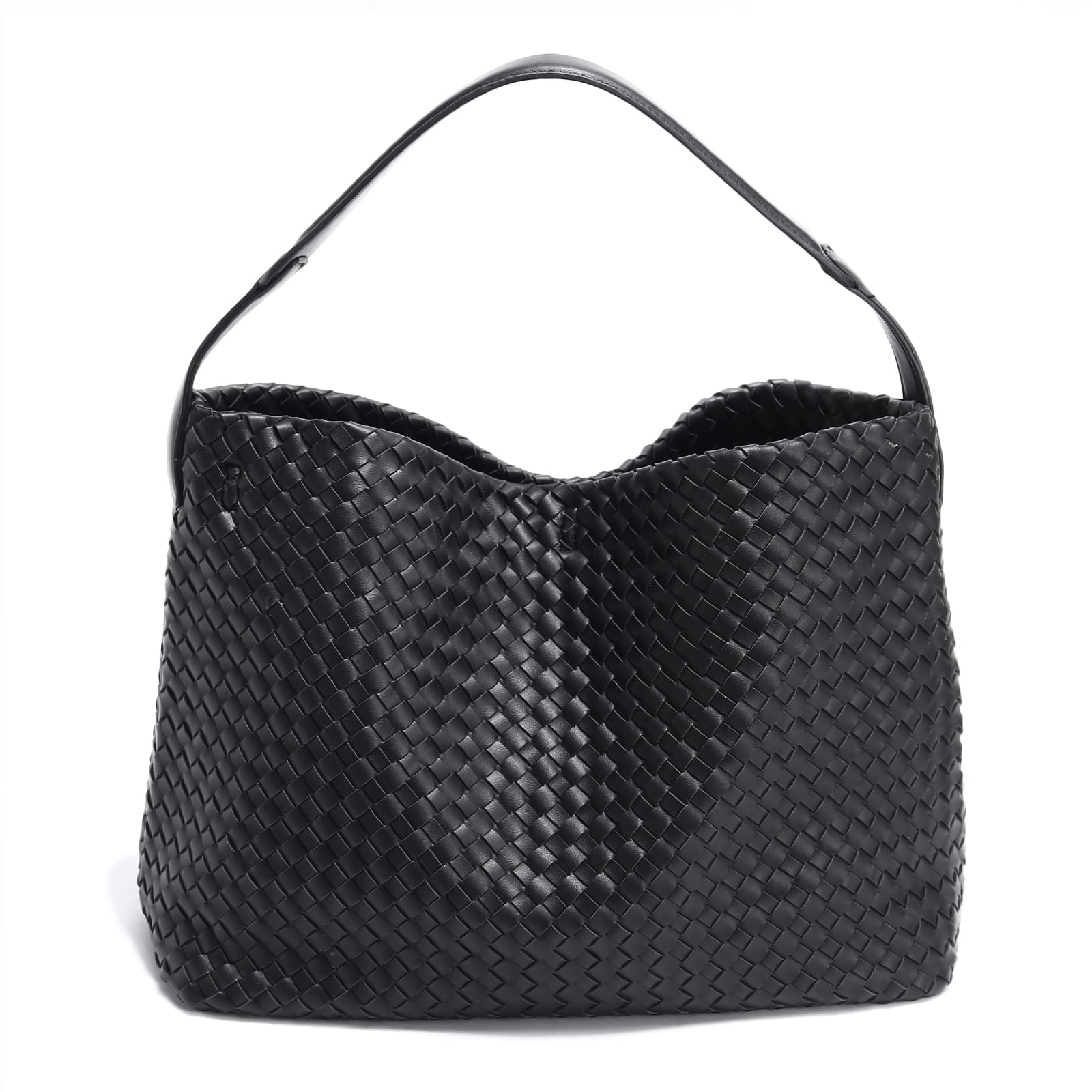 FEOFFS Woven Vegan Leather Tote Bag For Women Crossbody Shoulder Bag Large Hobo Handbags Female Satchel Messenger Bag