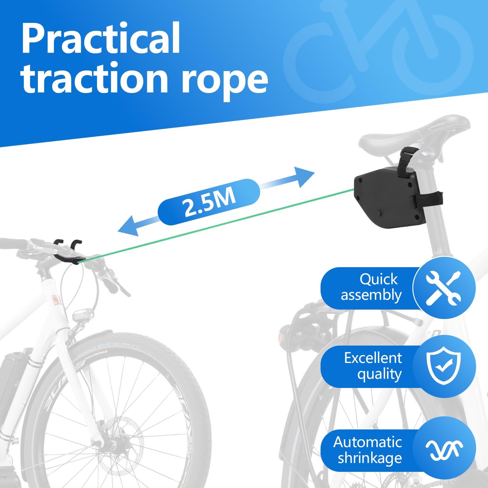 GuKKK Corda da Traino Bici 2.5M Retrattile per Bicicletta MTB Genitore Bambino
