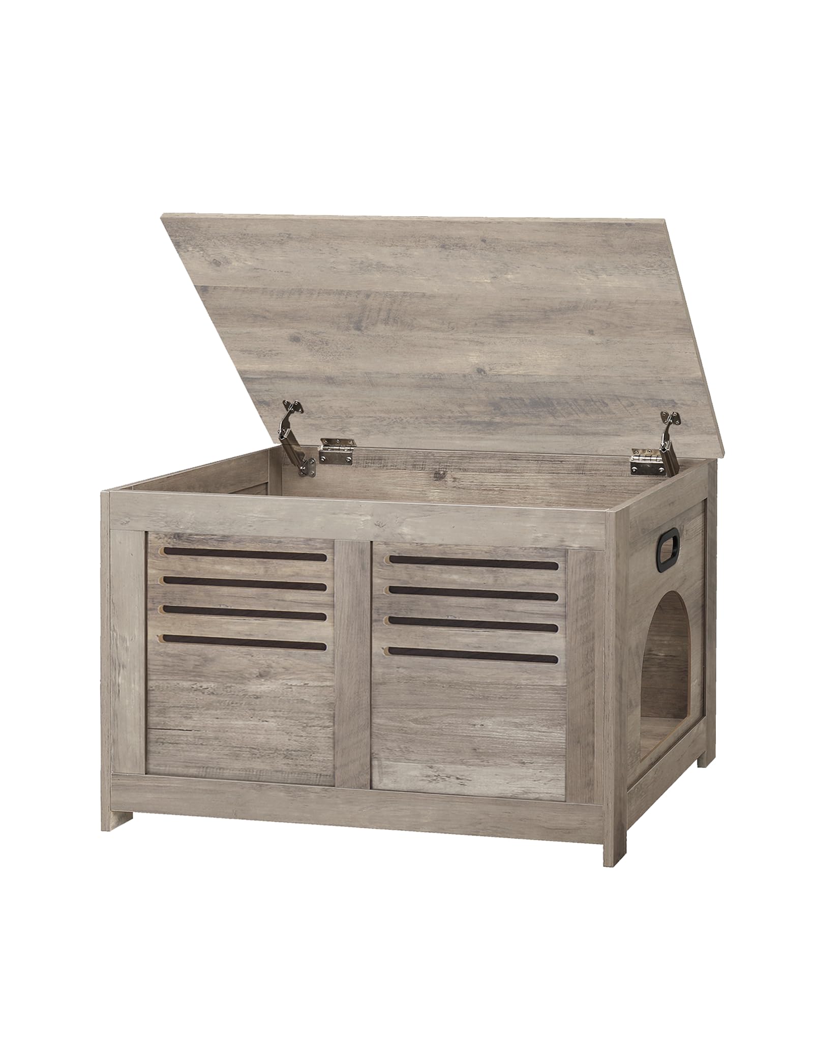 DINZI LVJ Litter Box Enclosure, Flip Top Litter Box Furniture, Good Ventilation, Hidden Cat Washroom, 27.6" L x 19.7" W x 19.7" H, Entrance Can Be on Left/Right, Wooden Cat House, Greige