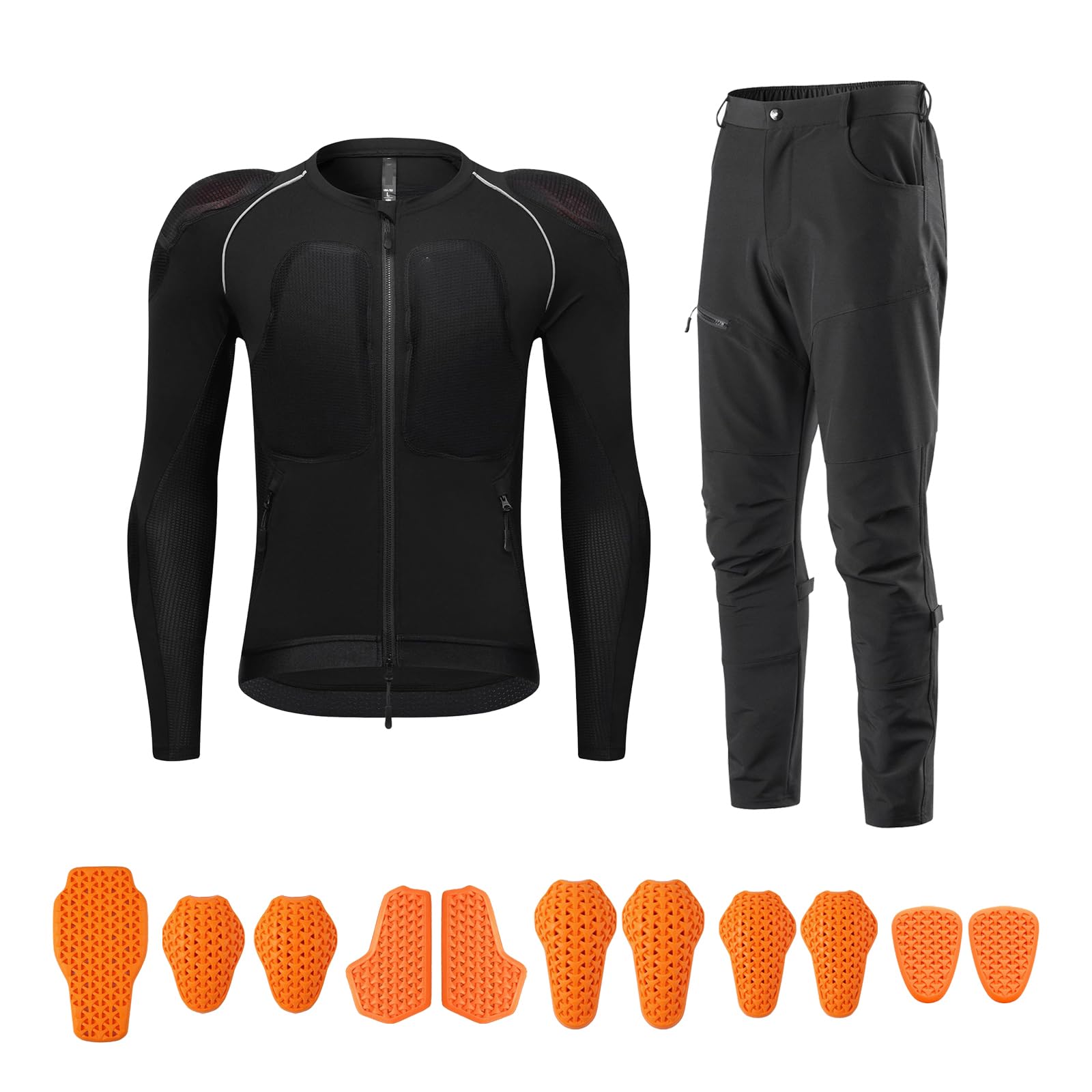 Completo Giacca Moto Uomo e Pantaloni con Protezioni CE, Tuta Moto Estiva in Mesh Traspirante per Motociclista, Pantaloni Cargo Leggeri Riflettenti Abbigliamento di Sicurezza