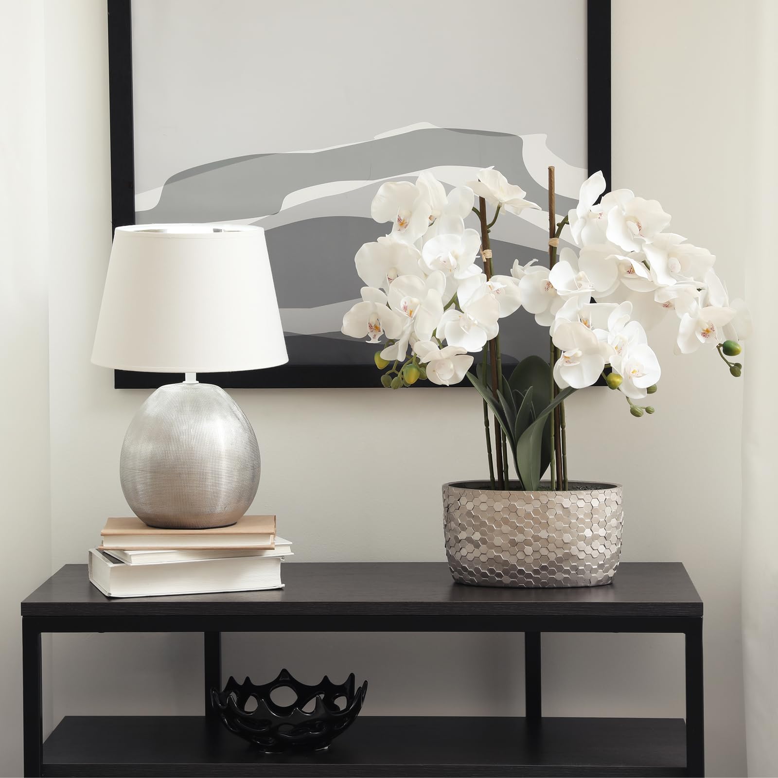 PATIKIL Tallos De Orquídea Artificial 41", Paquete De 6 con 9 Cabezas Flores Falsas Phalaenopsis con Tacto Real Rama De Orquídea Falsa para Jarrón Decoración De Hogar Y Bodas, Blanco