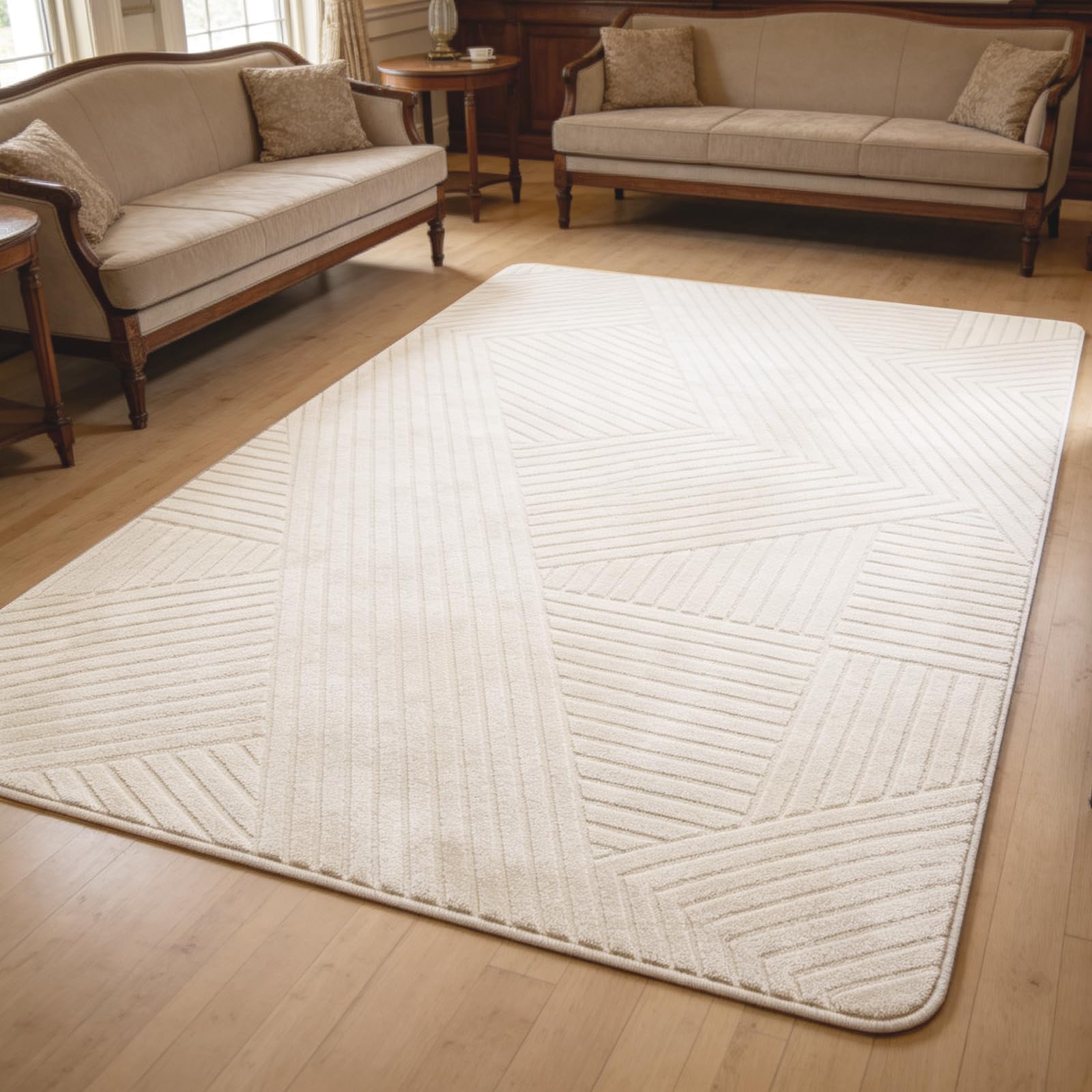 ZVFFDG Cream Beige 5x7 Geometric Rug