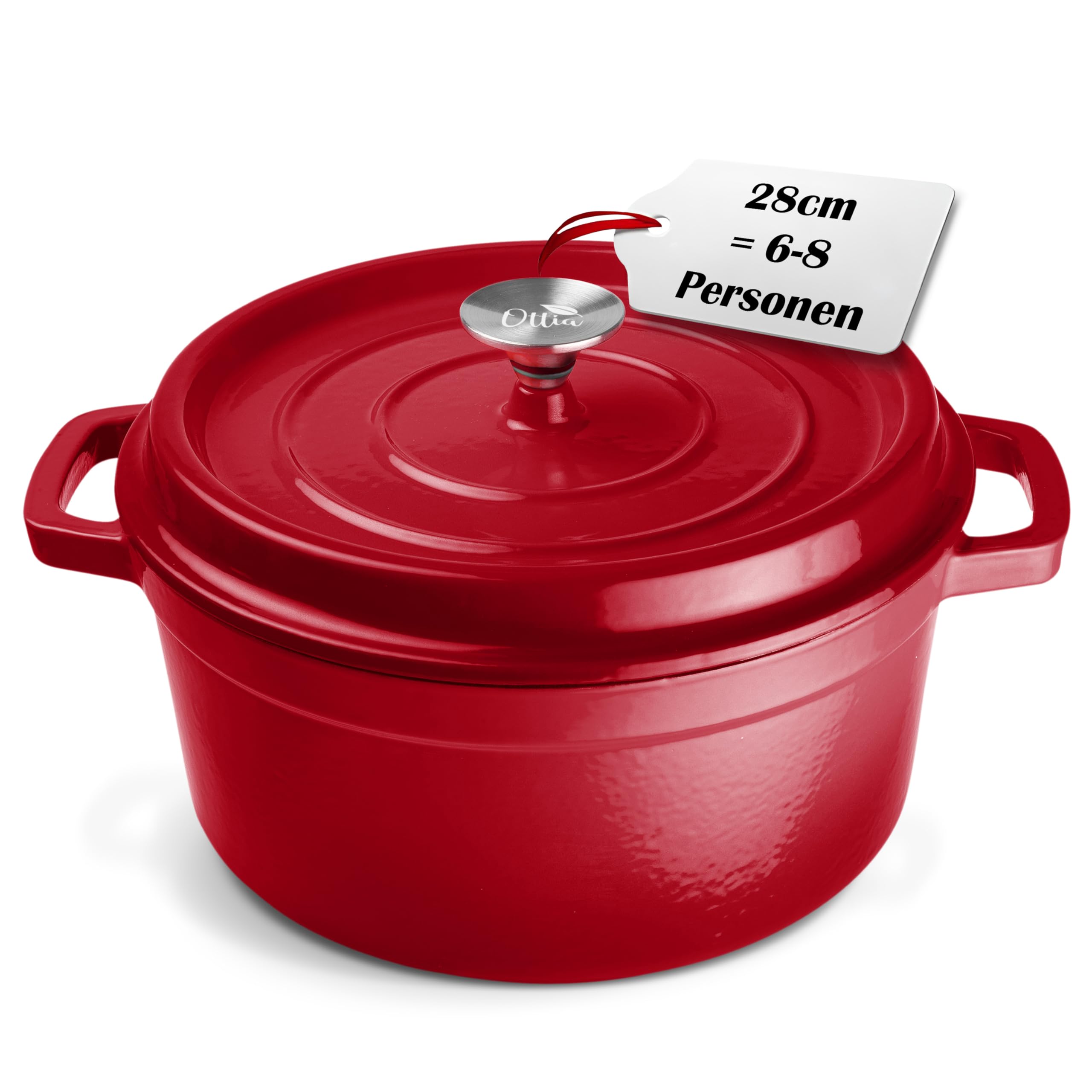 Ottia Pentola in ghisa [con libro di ricette elettroniche] – 28 cm smaltata, ideale per 5 – 8 porzioni – pentola per arrosti