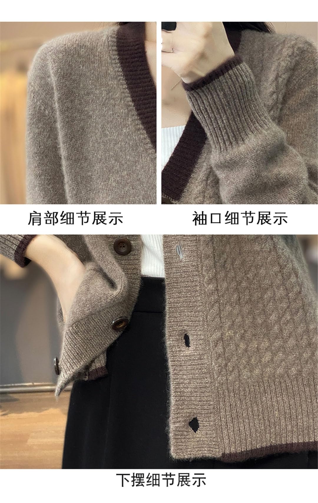 Chaqueta Tipo Cárdigan De Punto De Lana con Cuello En V Y Botones De Manga Larga para Mujer