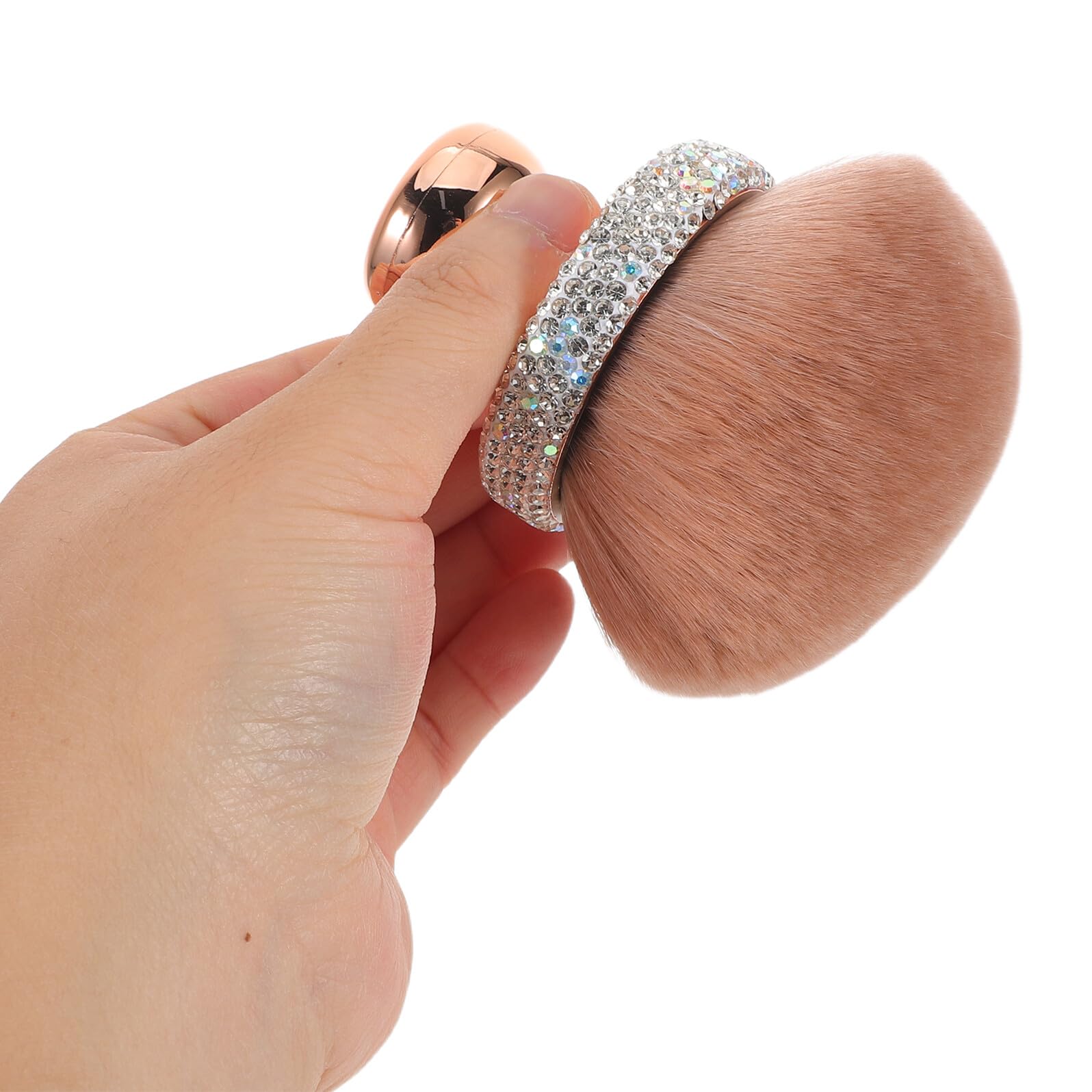 Brocha para Polvos Sueltos y Rubor Cerdas Suaves Forma de Hongo Diseño Lujoso Gemas de Imitación Tamaño Pequeño Portátil Aplicador Facial para Maquillaje de Base y Polvos