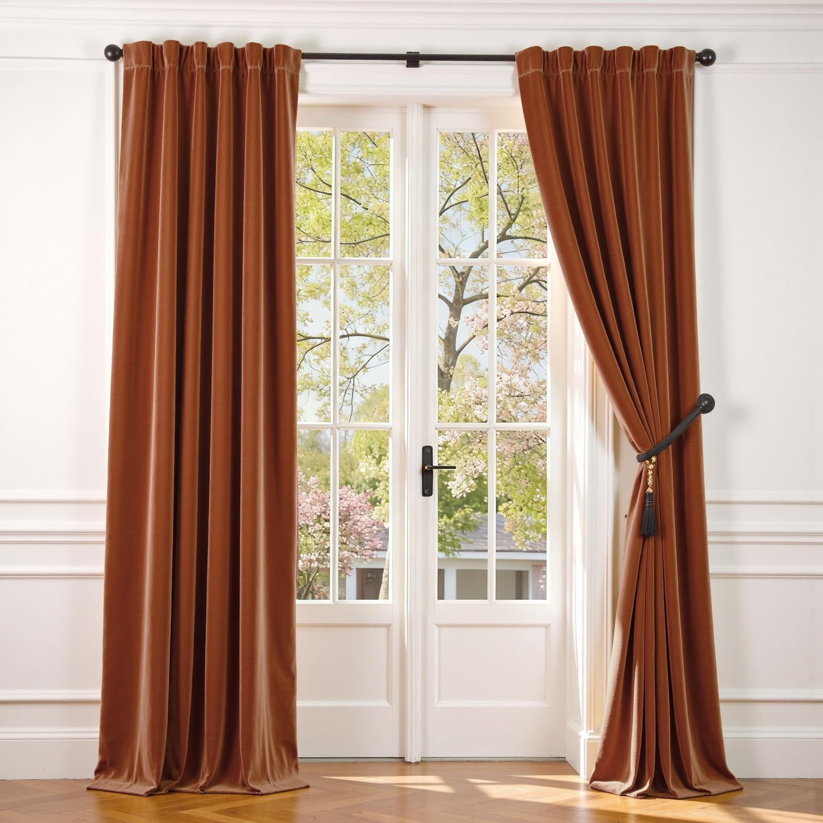 Lazzzy Velvet Blackout Curtains Thermal Insulated Room Window Drapes Super Soft Luxury Curtains for Living Room Bedroom Rod Pocket 2 Panels, Burnt