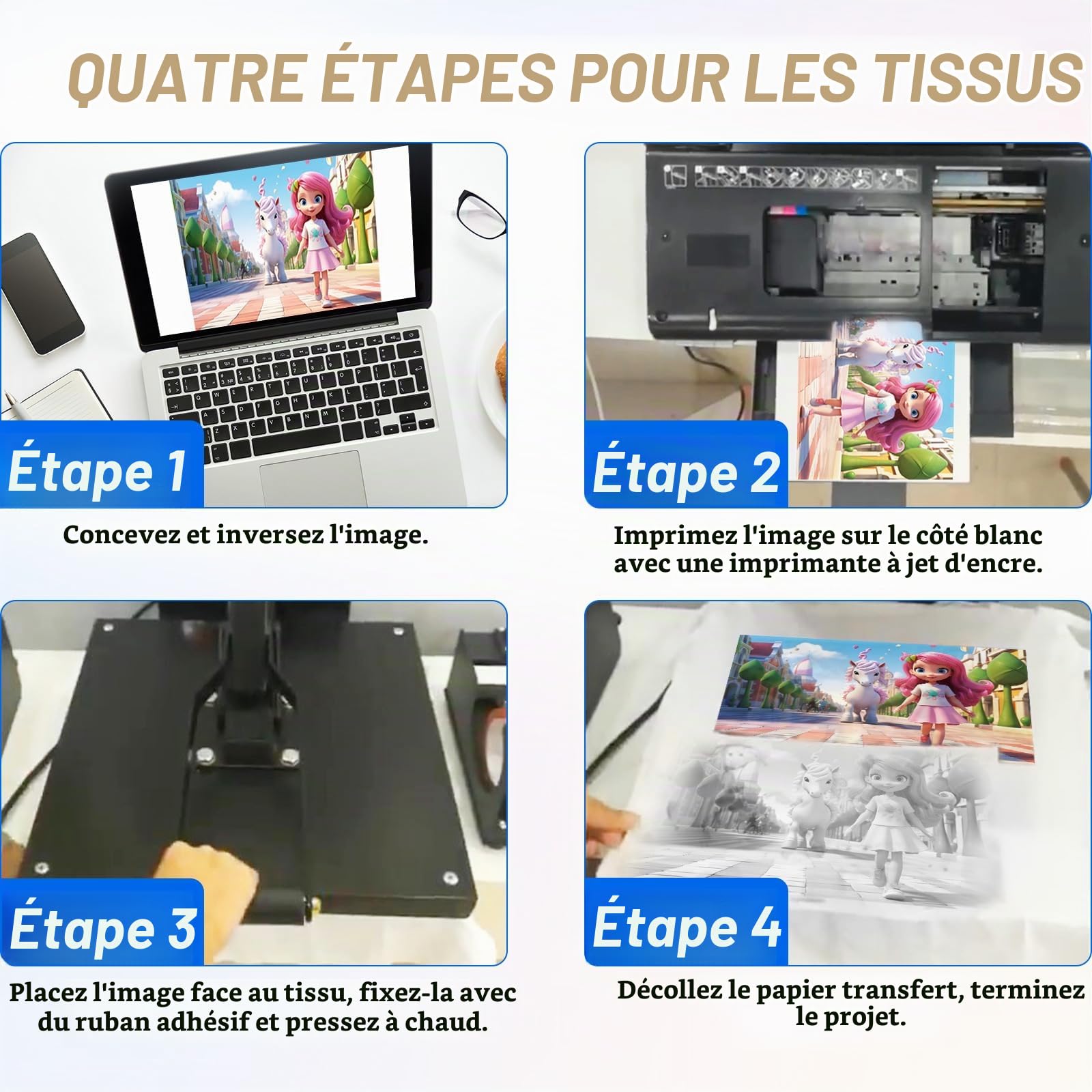Papier de sublimation A4, 210x297 mm, 100 feuilles, 120 g/m², pour Mug, T-shirts, Textile, Tasses Compatible avec les Imprimantes à sublimation à jet d'encre