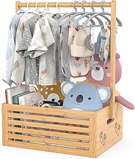 Baby Shower Crate Closet, Baby Baskets with Hangers Handle, Baby Crate Box for Baby Shower, Welcome Gift Basket for Newborn Baby, Pregnancy Gift for New Parents (Natural, Large Size)