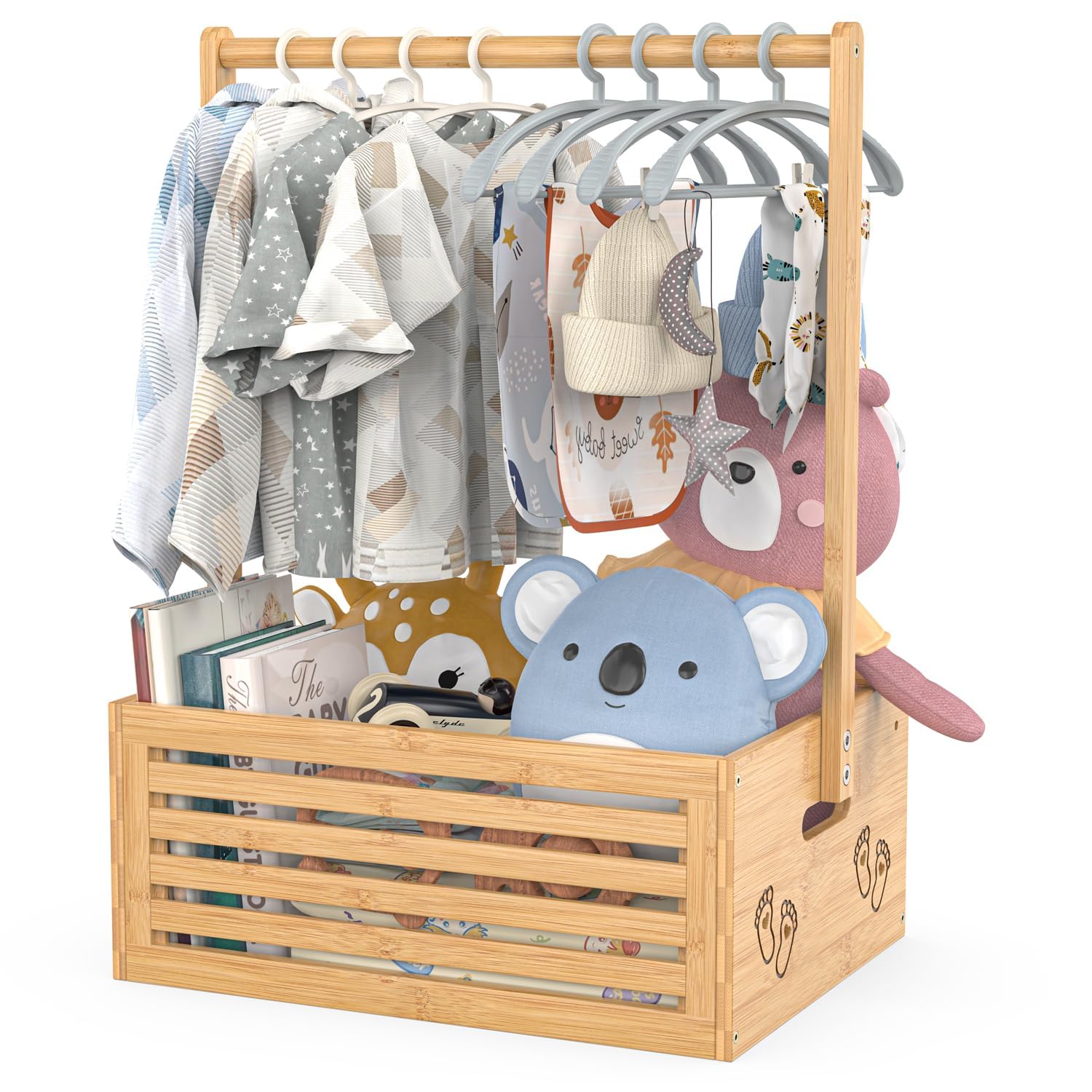 baby shower crate closet, baby baskets with hangers handle, baby crate box for baby shower, welcome gift basket for newborn baby, pregnancy gift for new parents (natural, large size) natural large size