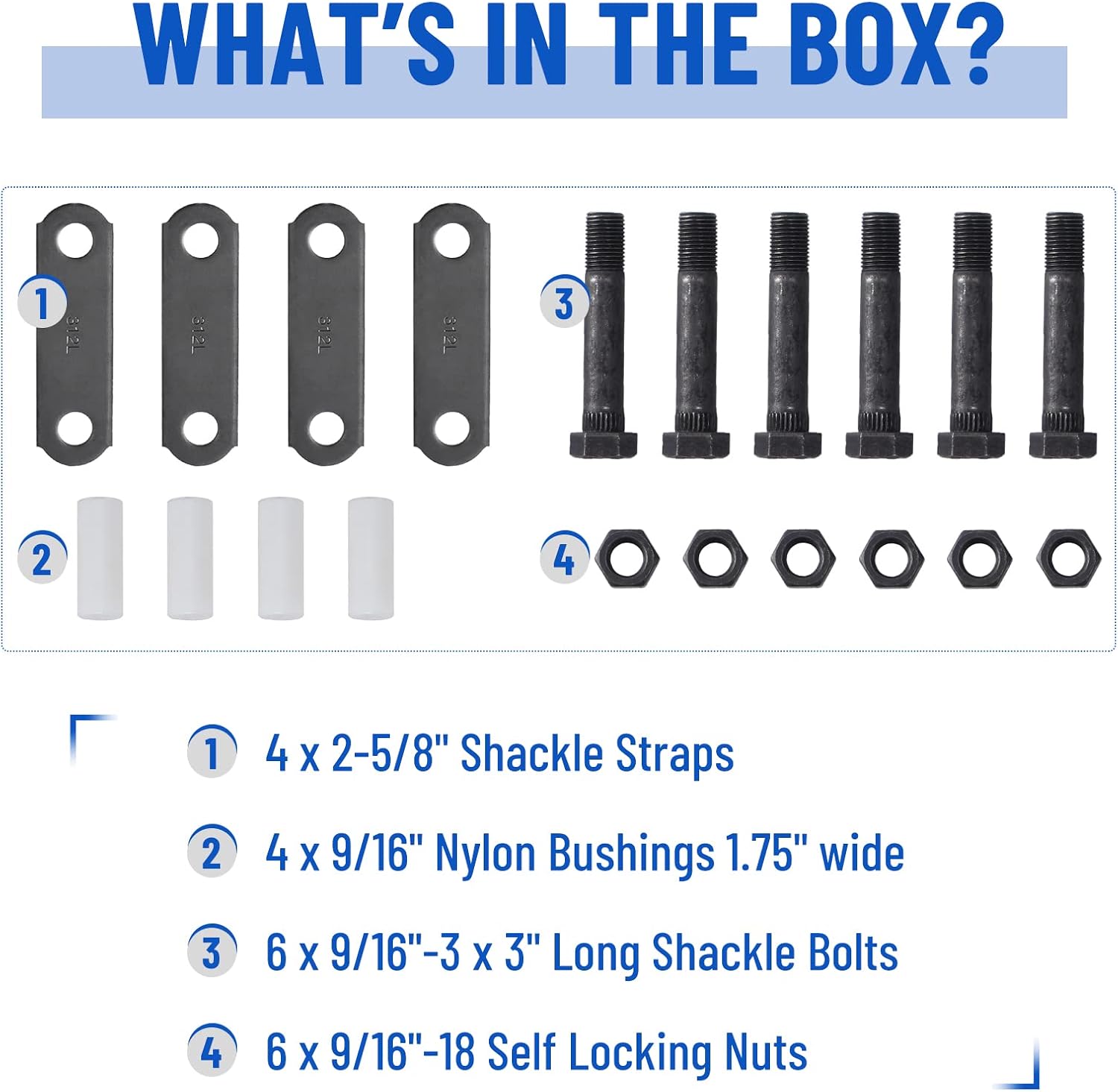 Trailer Suspension Combo Kit - 312 Tandem Axle Shackles (3-1/8" Straps) & Boat Trailer U-Bolts (2x2 Axle - 6-5/16" Long, 3,500-7,200 lbs Capacity, Zinc-Coated) Heavy-Duty for Double Eye Sprin