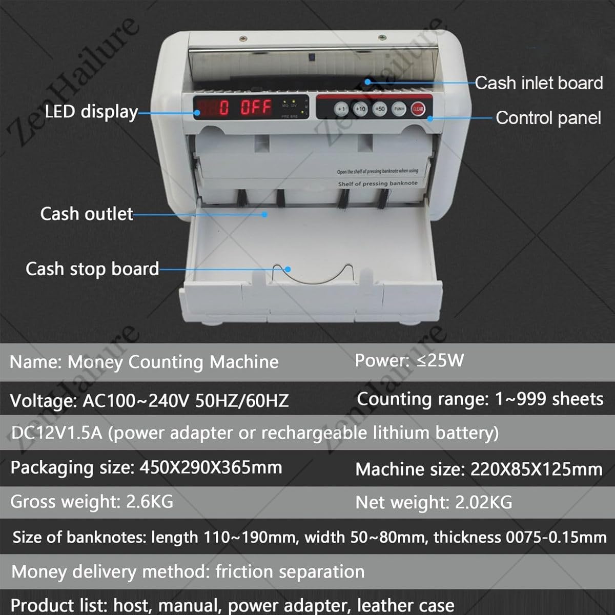 Macchina Conta Banconote Professionale,Macchina Conta Soldi Rilevatore di Banconote False Conteggio di Banconote Multimodale con Doppio Display LED,Portatile,per Negozi E Aziende